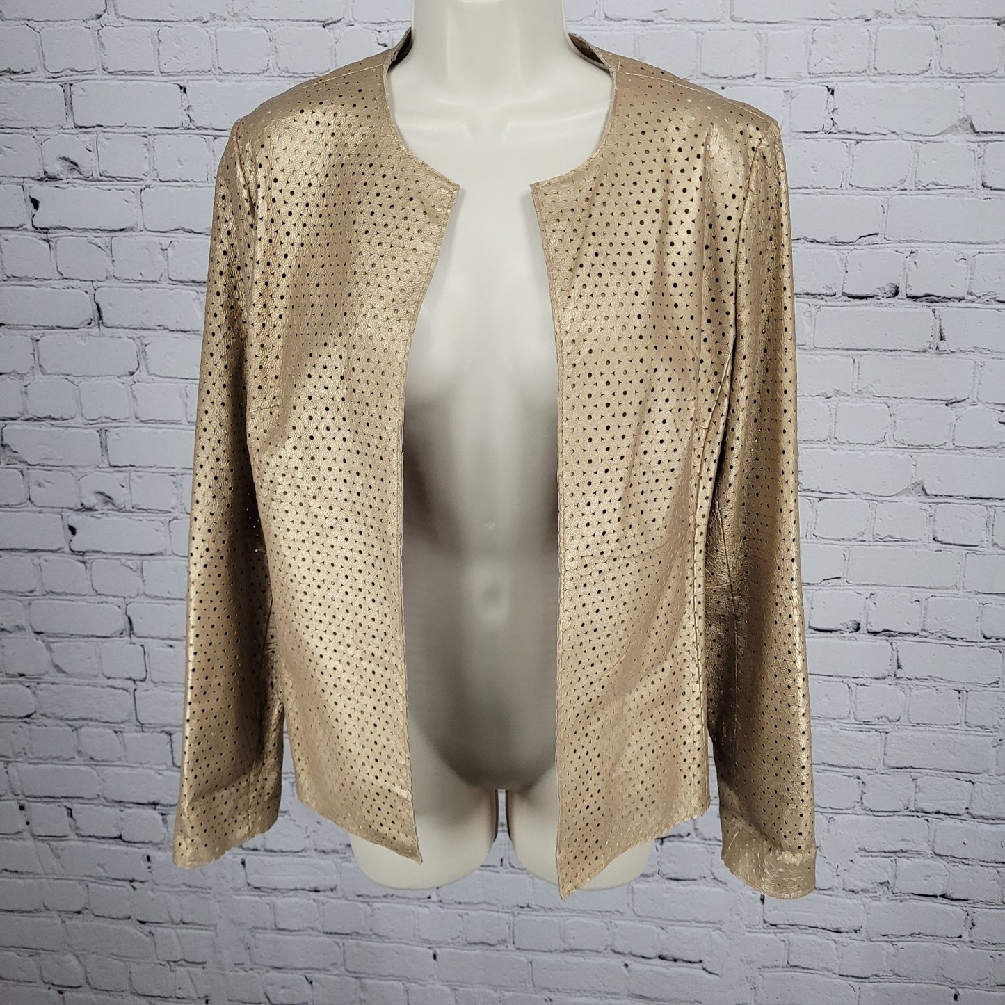 Yvonne Marie Gold Genuine Leather Open Unlined Jacket Size Small S