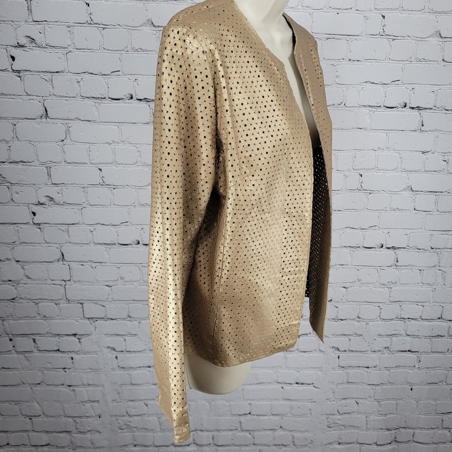 Yvonne Marie Gold Genuine Leather Open Unlined Jacket Size Small S