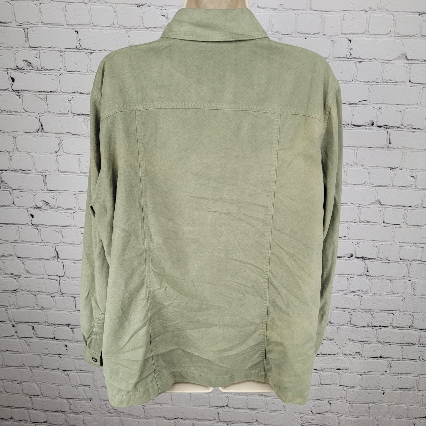 Chico's Green Suede Like Lightweight Button Up Long Sleeve Shirt Size 3 US 16