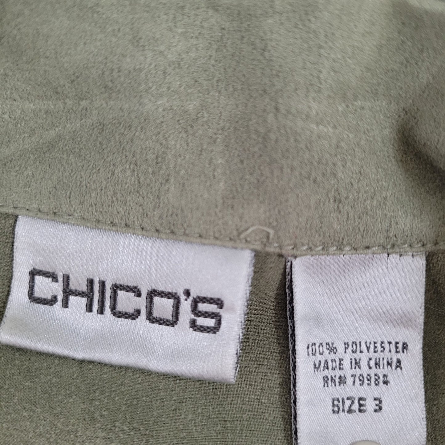 Chico's Green Suede Like Lightweight Button Up Long Sleeve Shirt Size 3 US 16