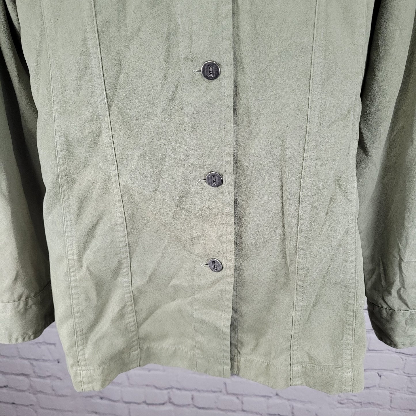 Chico's Green Suede Like Lightweight Button Up Long Sleeve Shirt Size 3 US 16