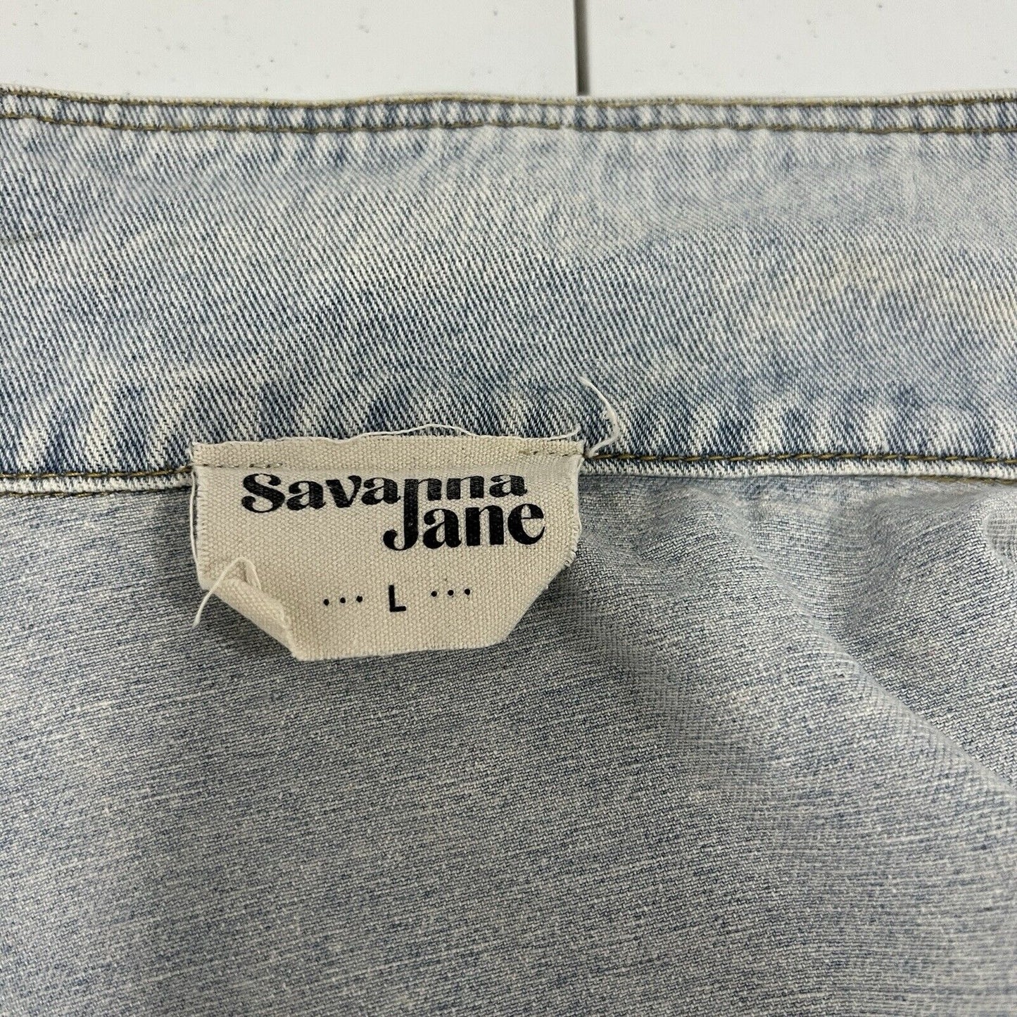 Savanna Jane Light Wash Ruffled Shoulder 3/4 Sleeve Denim Jean Jacket Large L