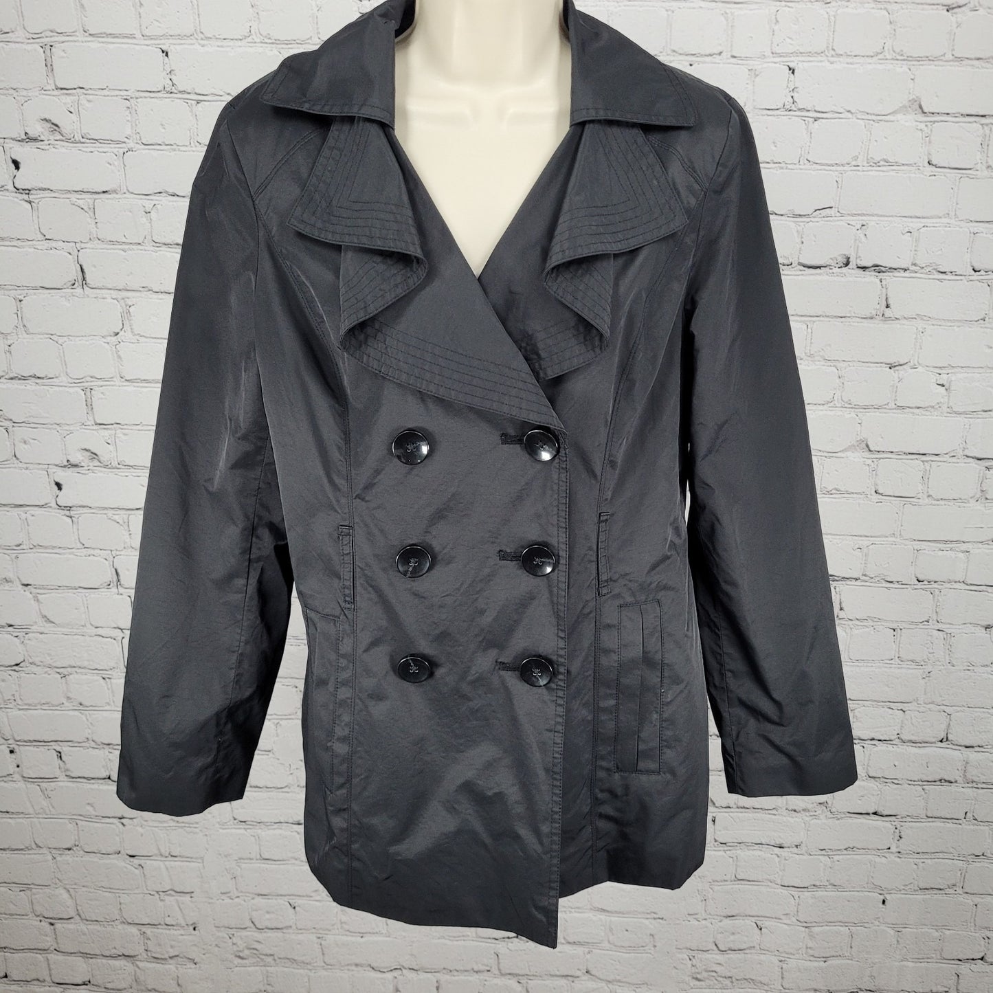 London Fog Black Double Breasted Lightweight Raincoat Jacket Size Medium M