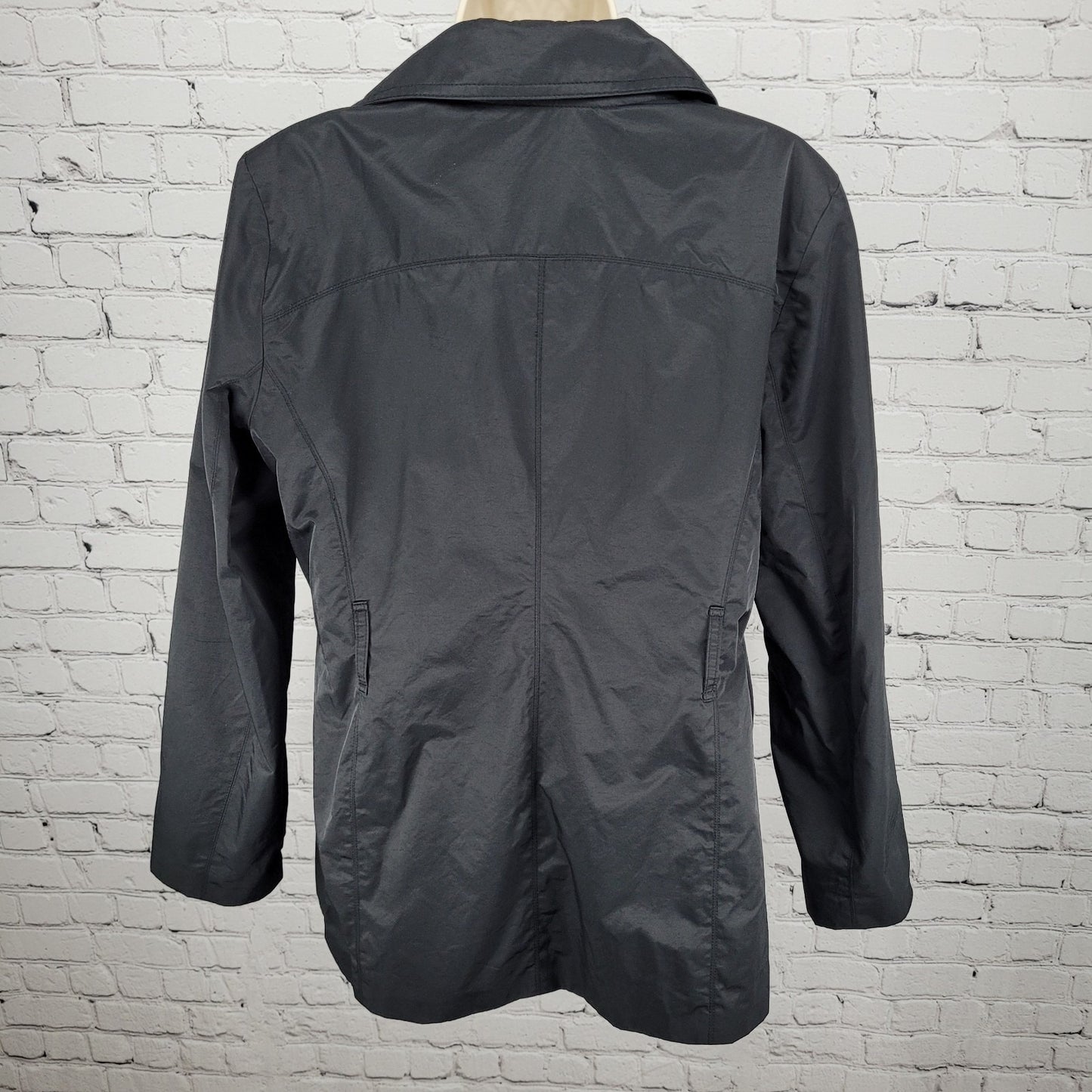 London Fog Black Double Breasted Lightweight Raincoat Jacket Size Medium M