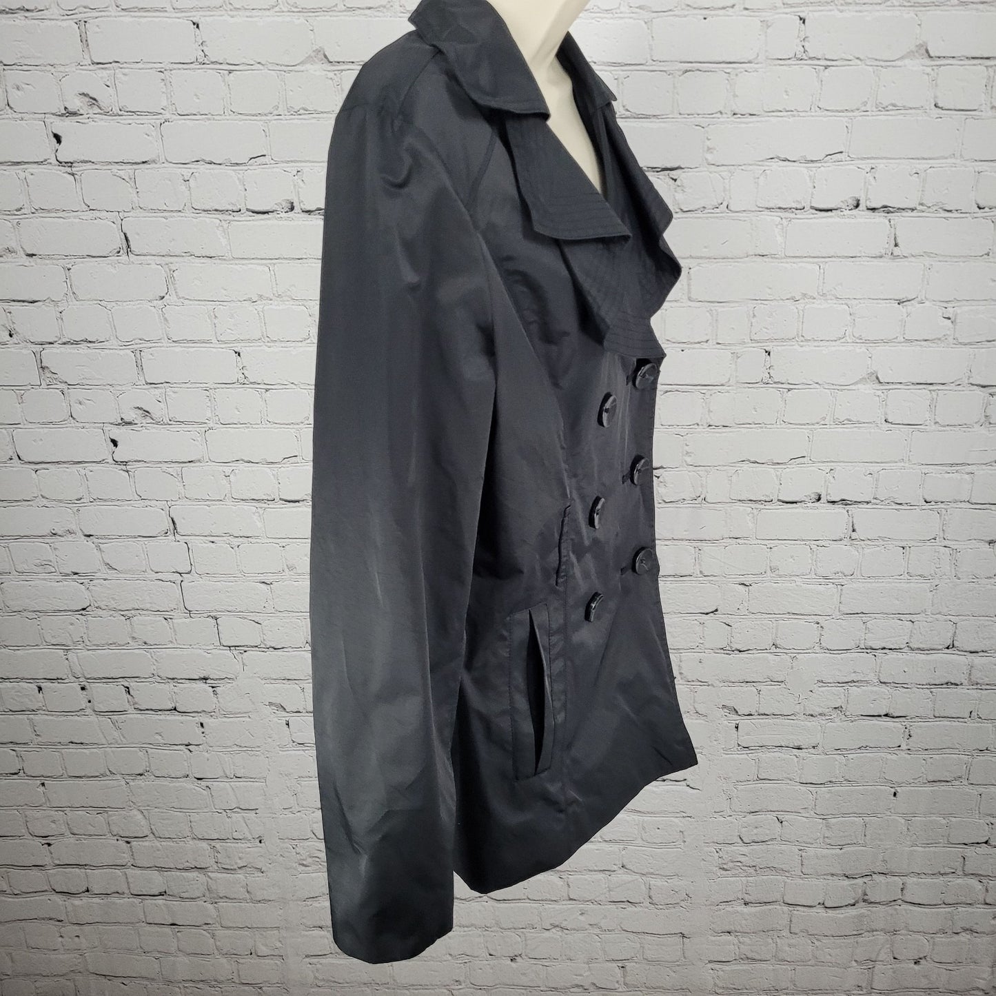 London Fog Black Double Breasted Lightweight Raincoat Jacket Size Medium M