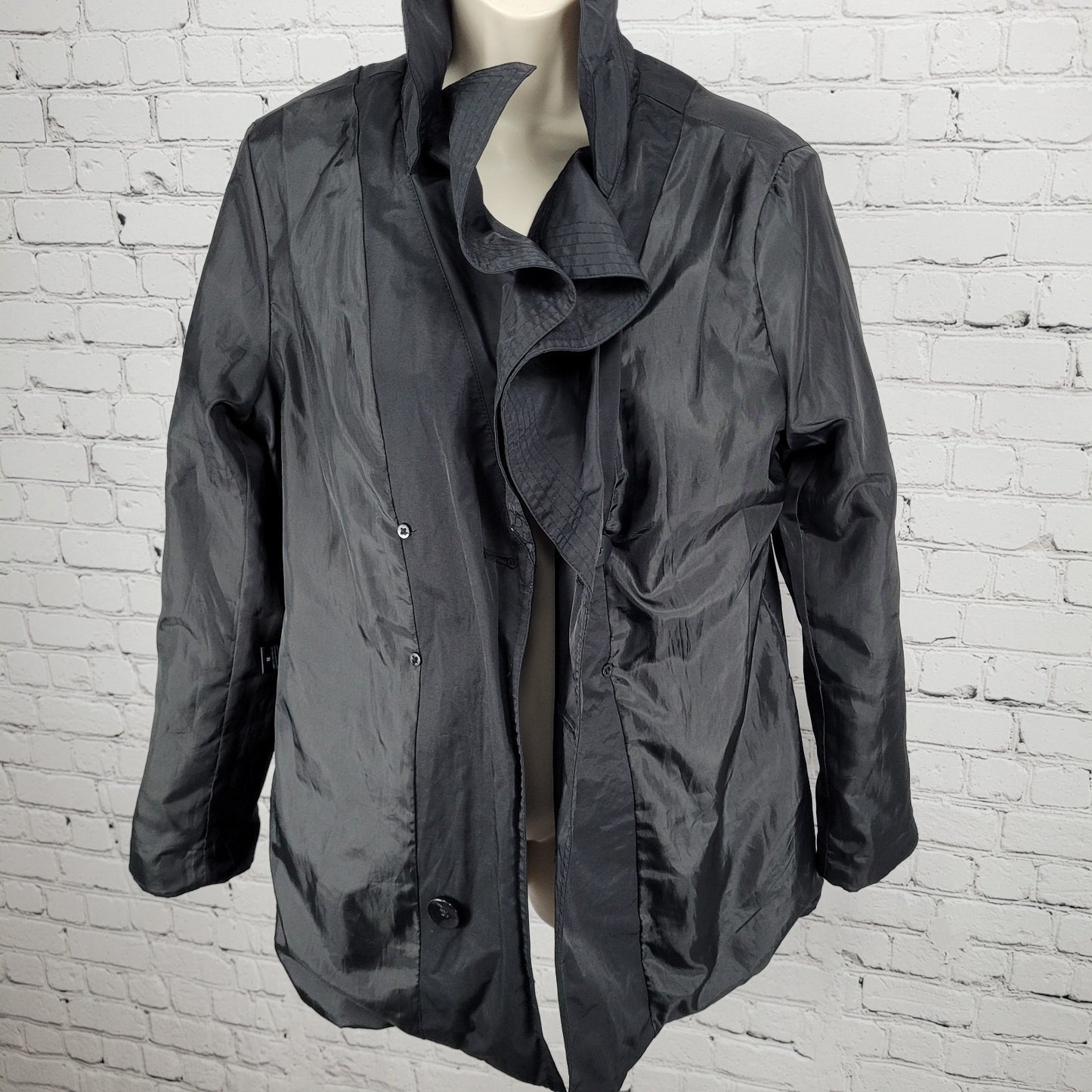 London Fog Black Double Breasted Lightweight Raincoat Jacket Size Medium M
