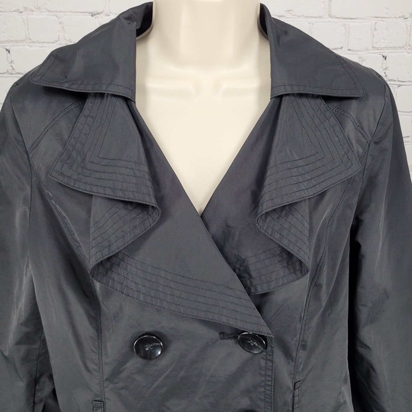 London Fog Black Double Breasted Lightweight Raincoat Jacket Size Medium M