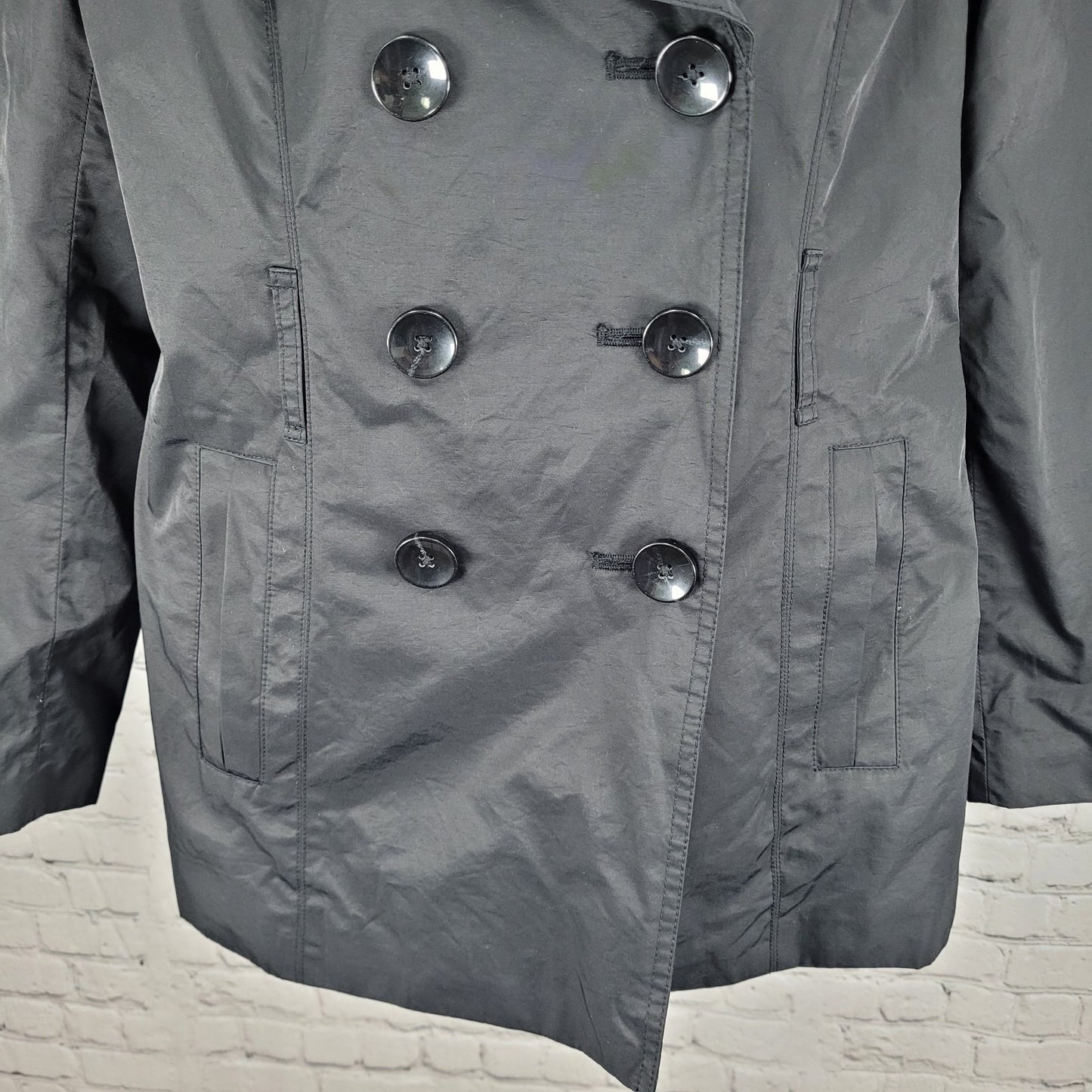 London Fog Black Double Breasted Lightweight Raincoat Jacket Size Medium M