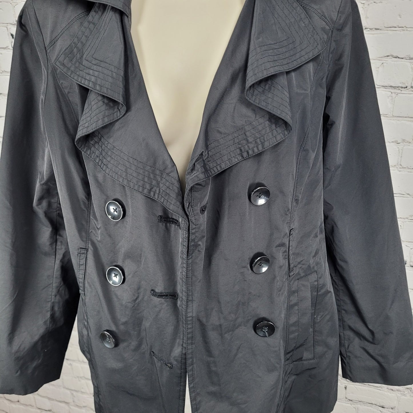London Fog Black Double Breasted Lightweight Raincoat Jacket Size Medium M