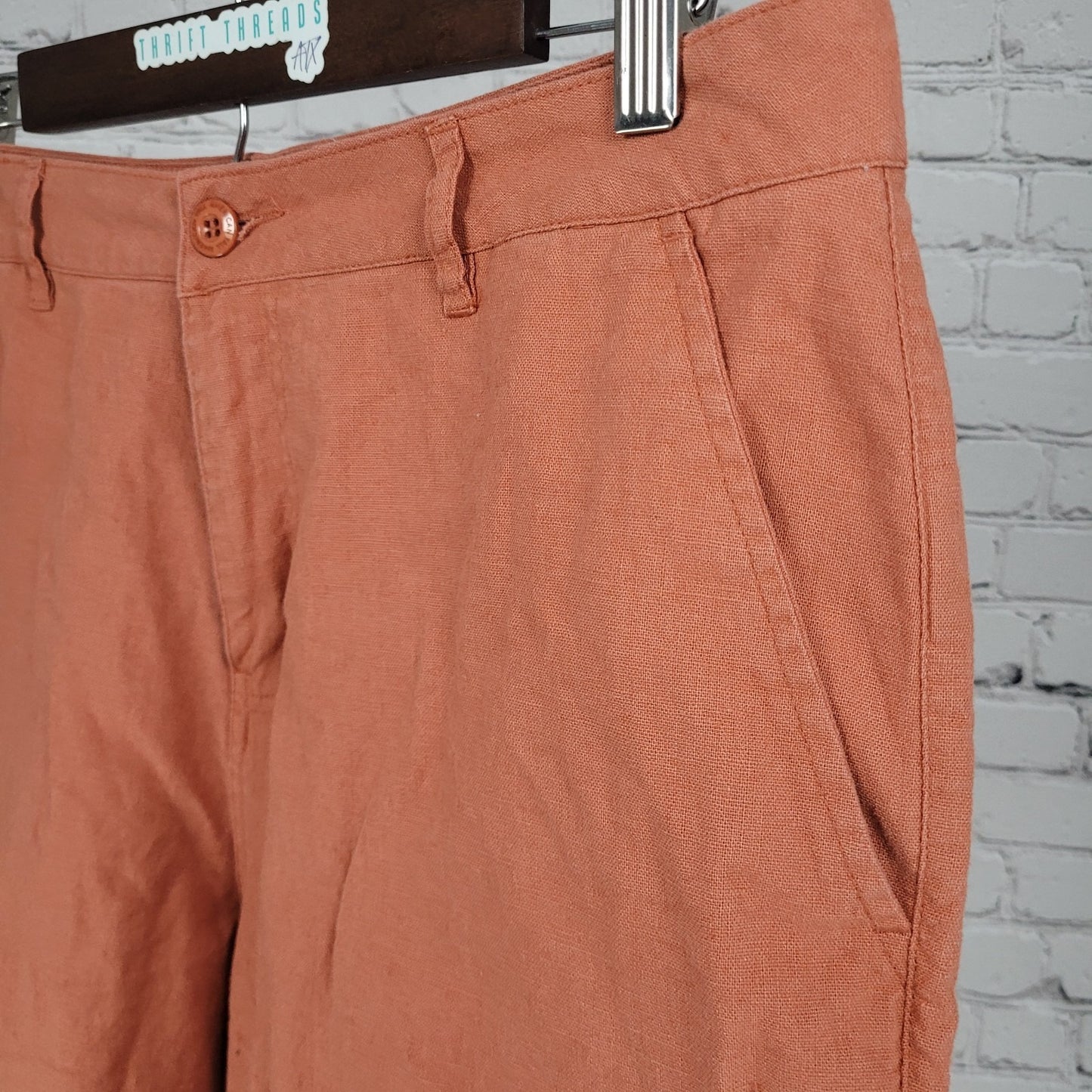 American Tall Orange Linen Cotton Lightweight Chino Shorts Size 32XT 10.5 Inseam