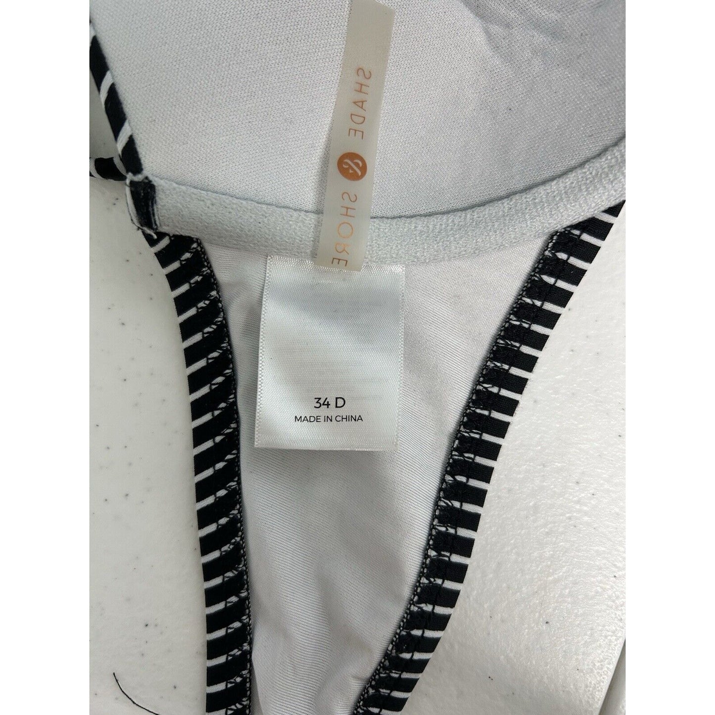 Shade & Shore Black/White Striped Twist Front Underwire Halter Bikini Top 34D