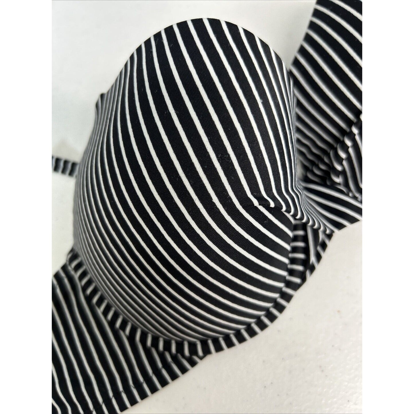 Shade & Shore Black/White Striped Twist Front Underwire Halter Bikini Top 34D
