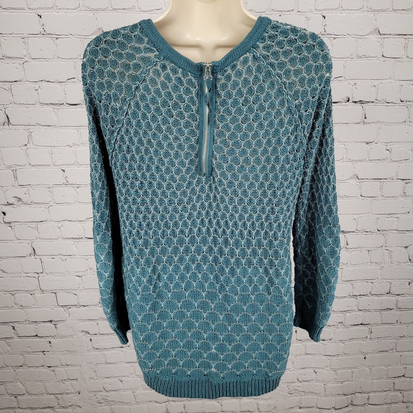Moth Anthropologie Dot Dot Blue Grey Cotton Knit Pullover Zip Sweater Small S