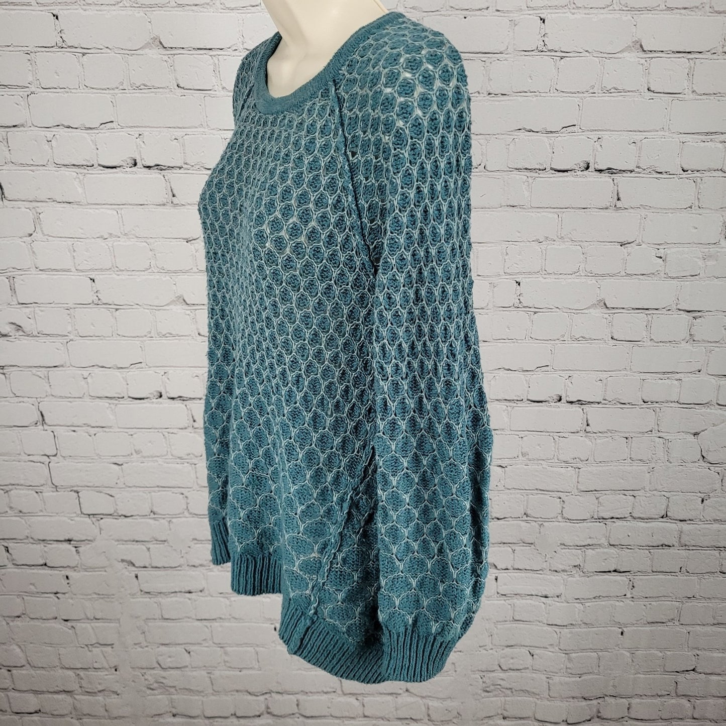 Moth Anthropologie Dot Dot Blue Grey Cotton Knit Pullover Zip Sweater Small S