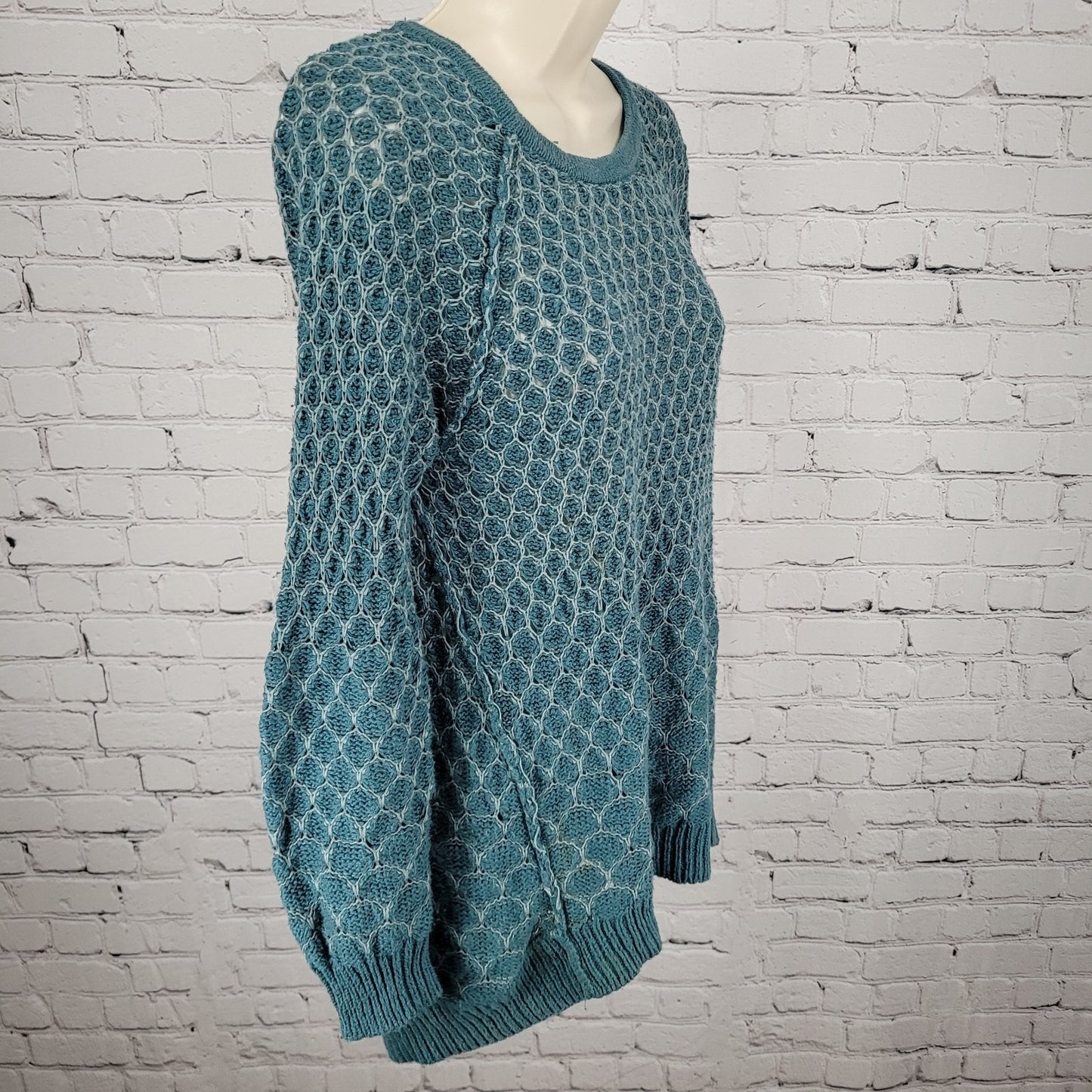 Moth Anthropologie Dot Dot Blue Grey Cotton Knit Pullover Zip Sweater Small S