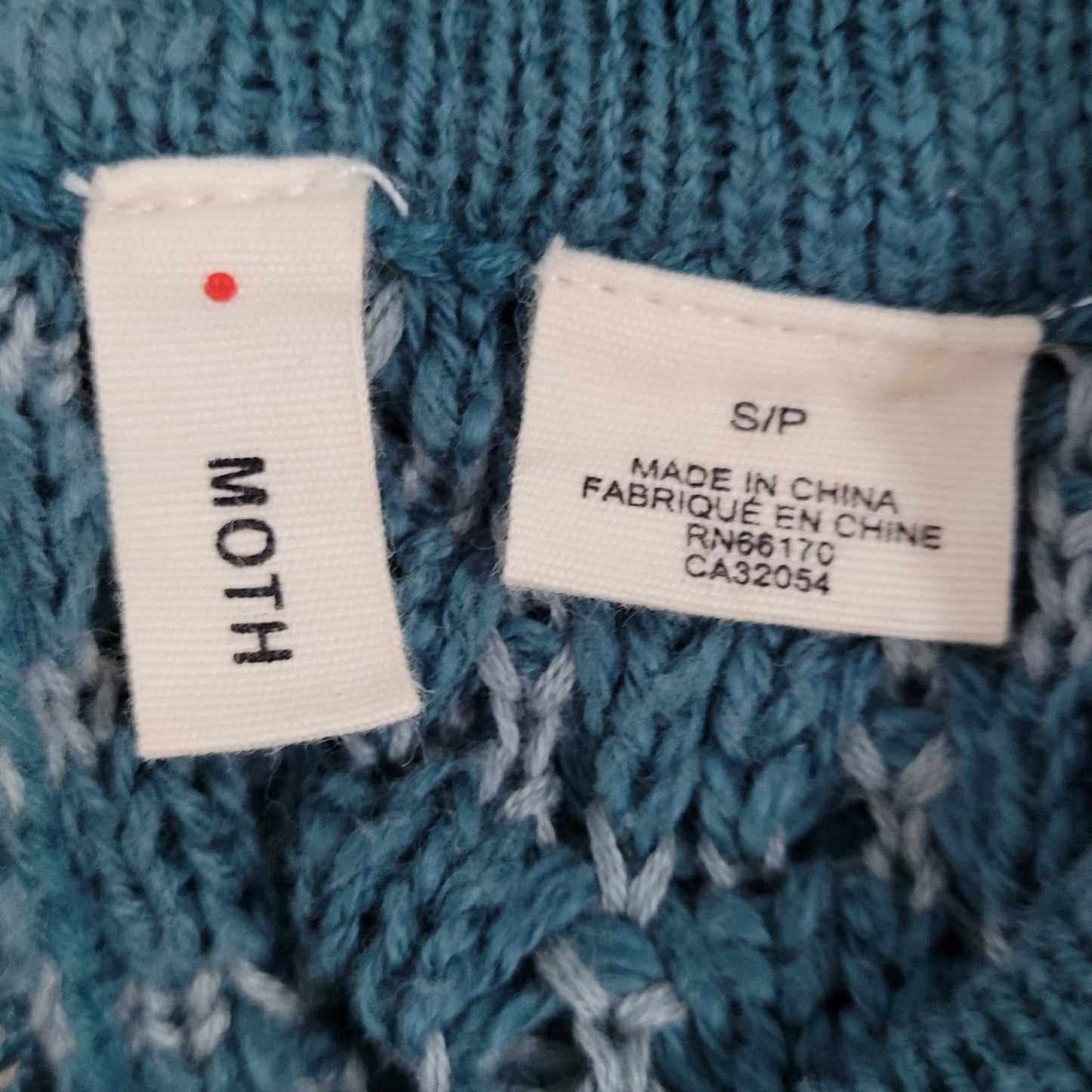 Moth Anthropologie Dot Dot Blue Grey Cotton Knit Pullover Zip Sweater Small S