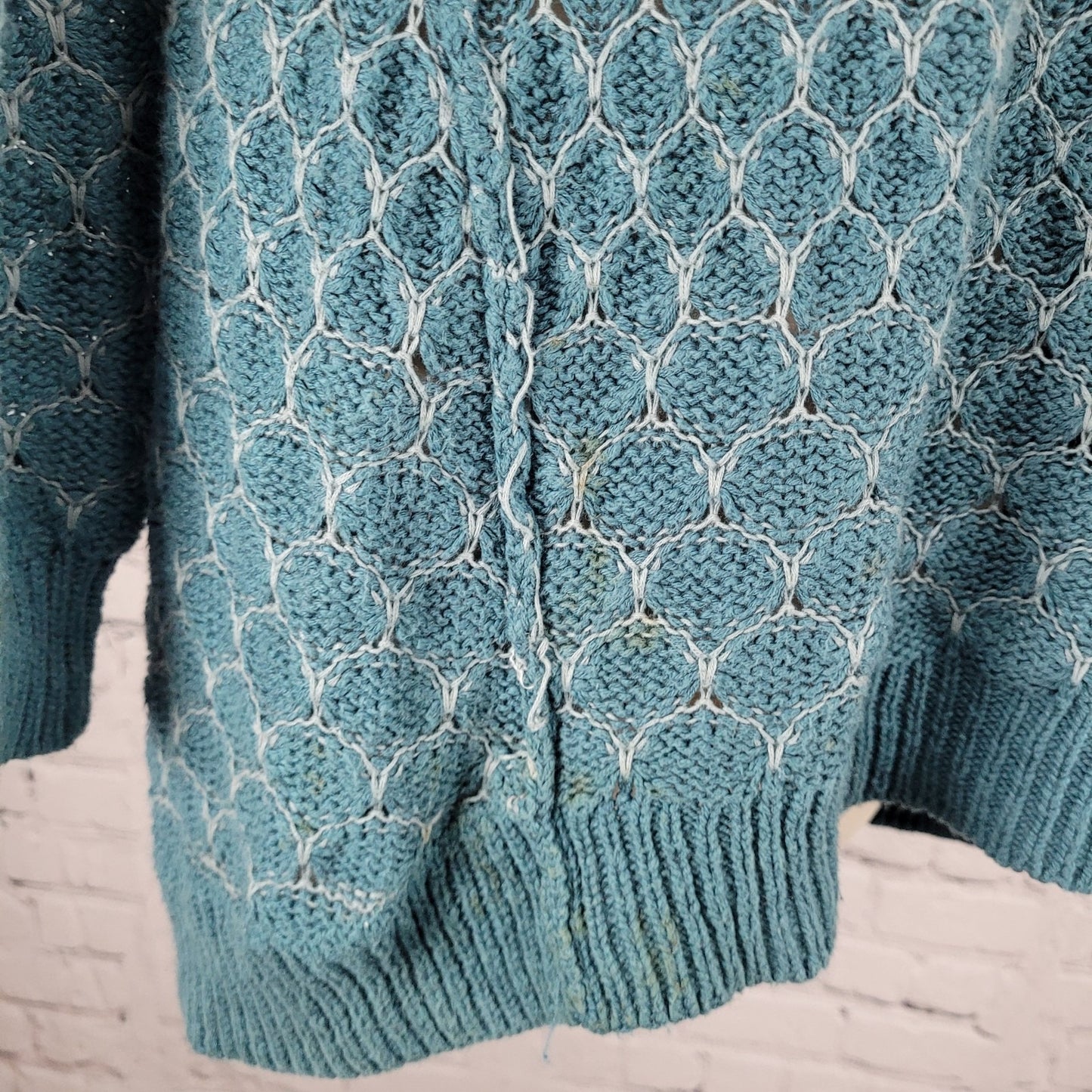 Moth Anthropologie Dot Dot Blue Grey Cotton Knit Pullover Zip Sweater Small S