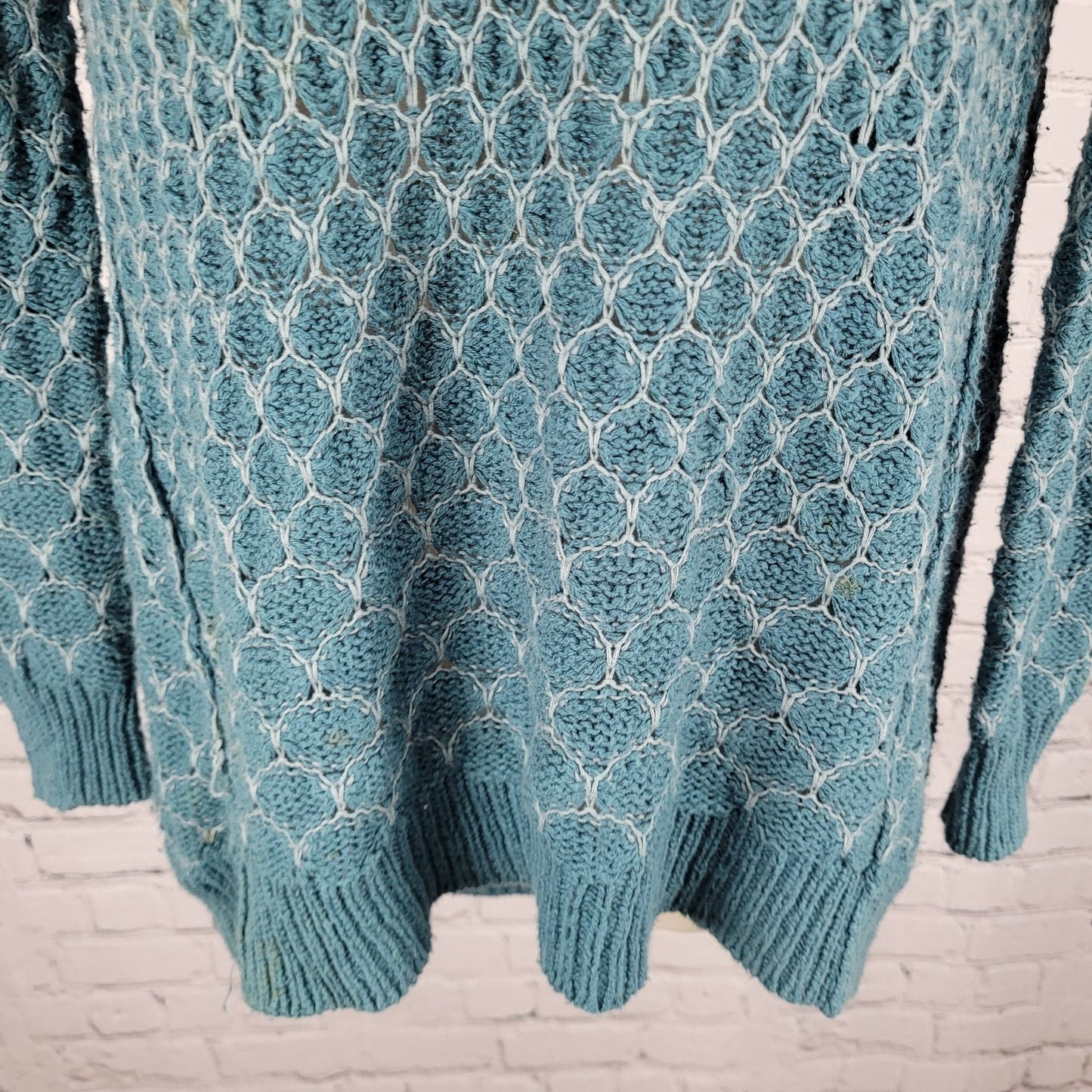 Moth Anthropologie Dot Dot Blue Grey Cotton Knit Pullover Zip Sweater Small S