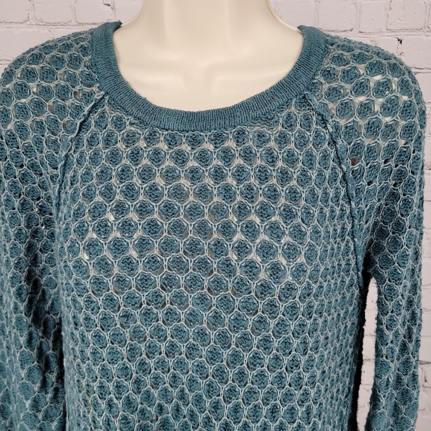 Moth Anthropologie Dot Dot Blue Grey Cotton Knit Pullover Zip Sweater Small S