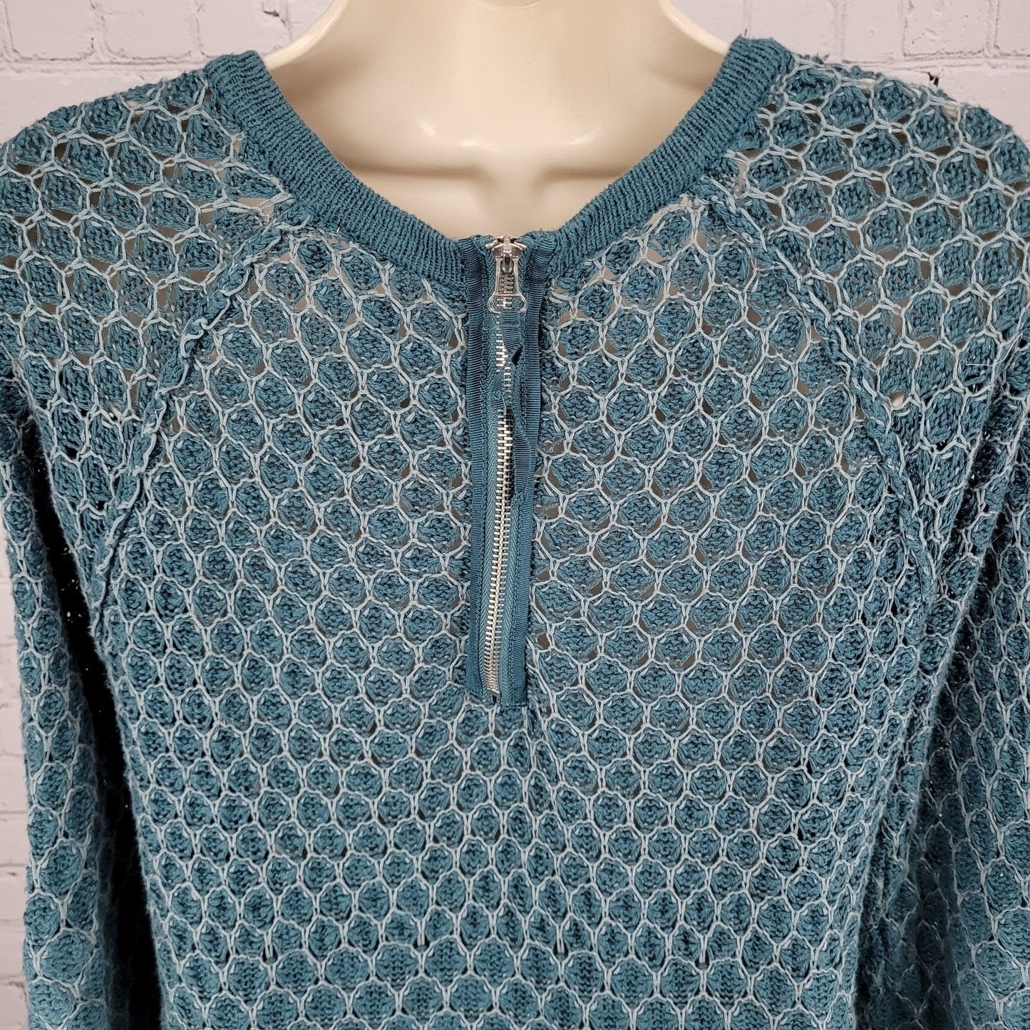 Moth Anthropologie Dot Dot Blue Grey Cotton Knit Pullover Zip Sweater Small S
