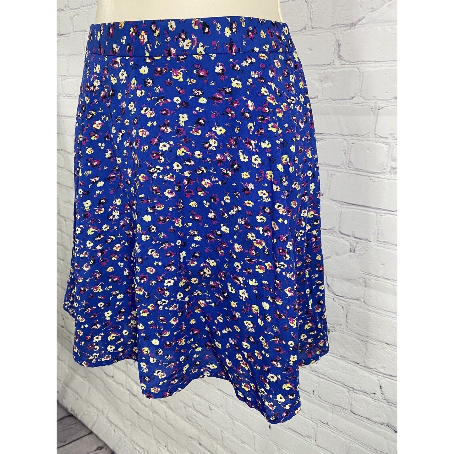 Lush Blue Floral Back Zip Lined Short Mini Skirt Made In USA M Medium