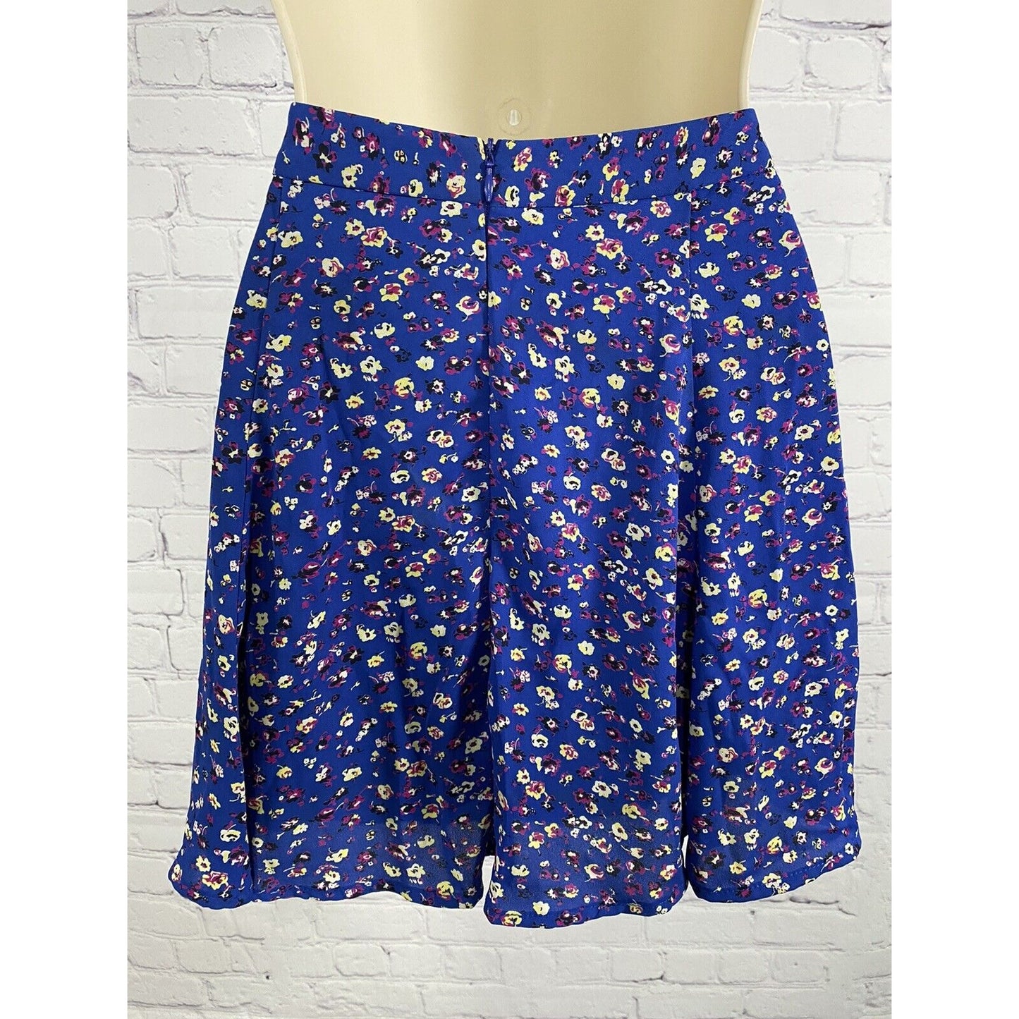Lush Blue Floral Back Zip Lined Short Mini Skirt Made In USA M Medium