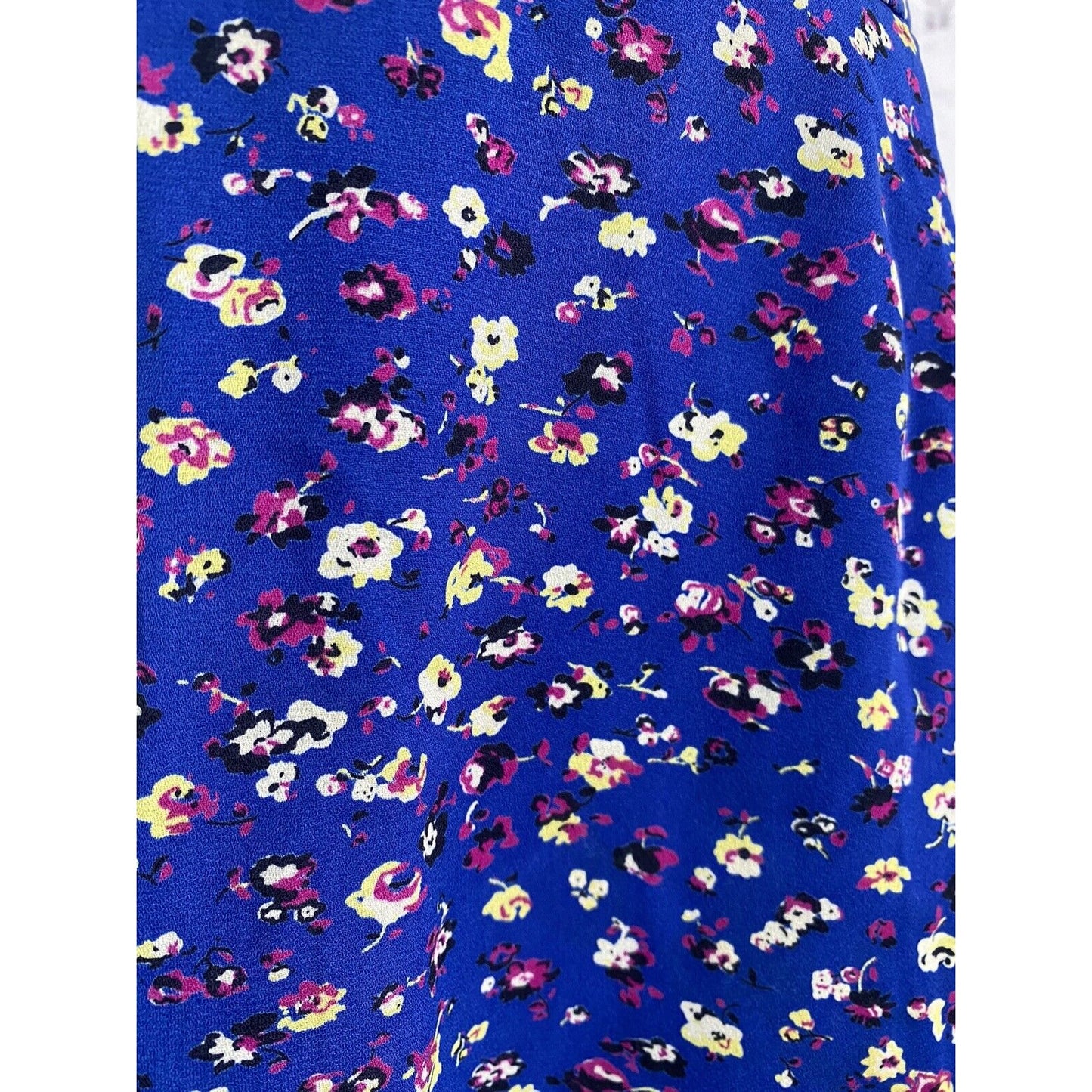 Lush Blue Floral Back Zip Lined Short Mini Skirt Made In USA M Medium