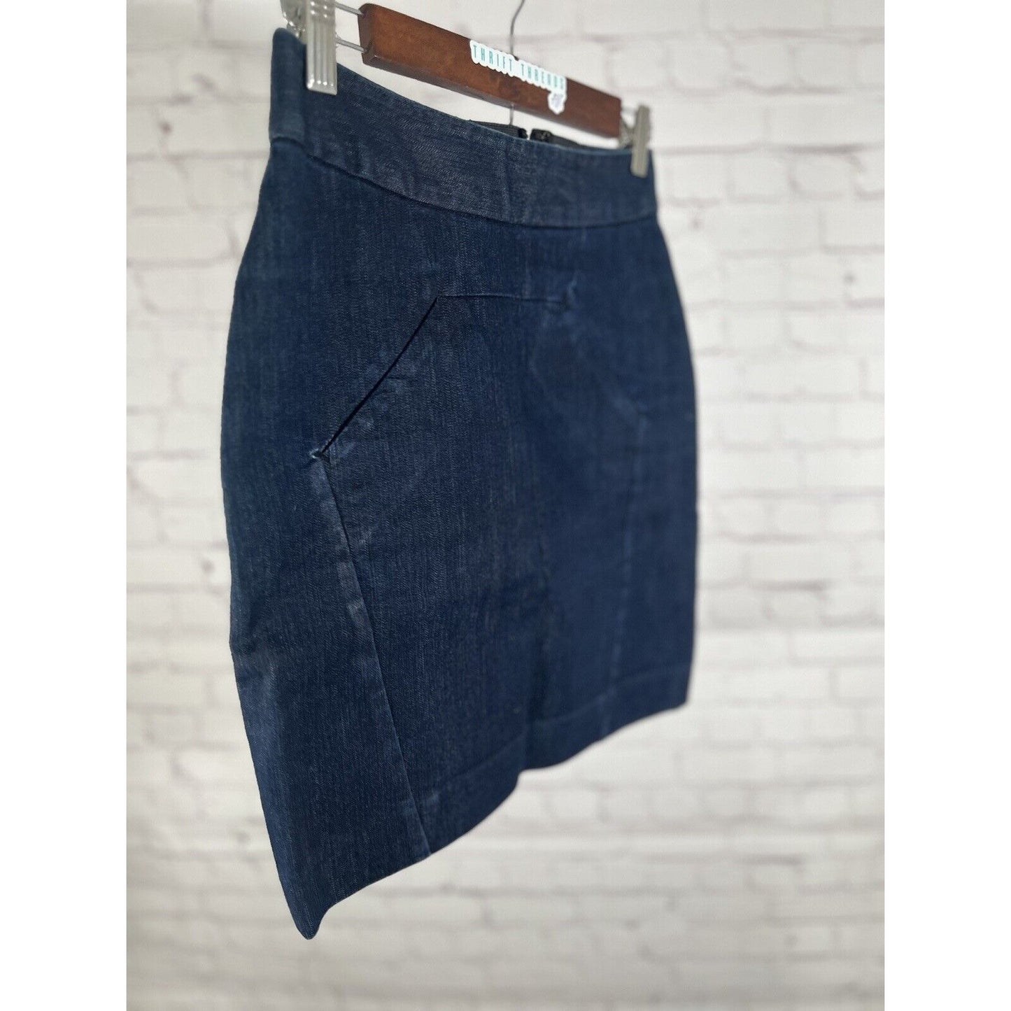 Anthropologie Leifsdottir Mini Blue Denim Pencil Skirt 100% Silk Lining Size 0