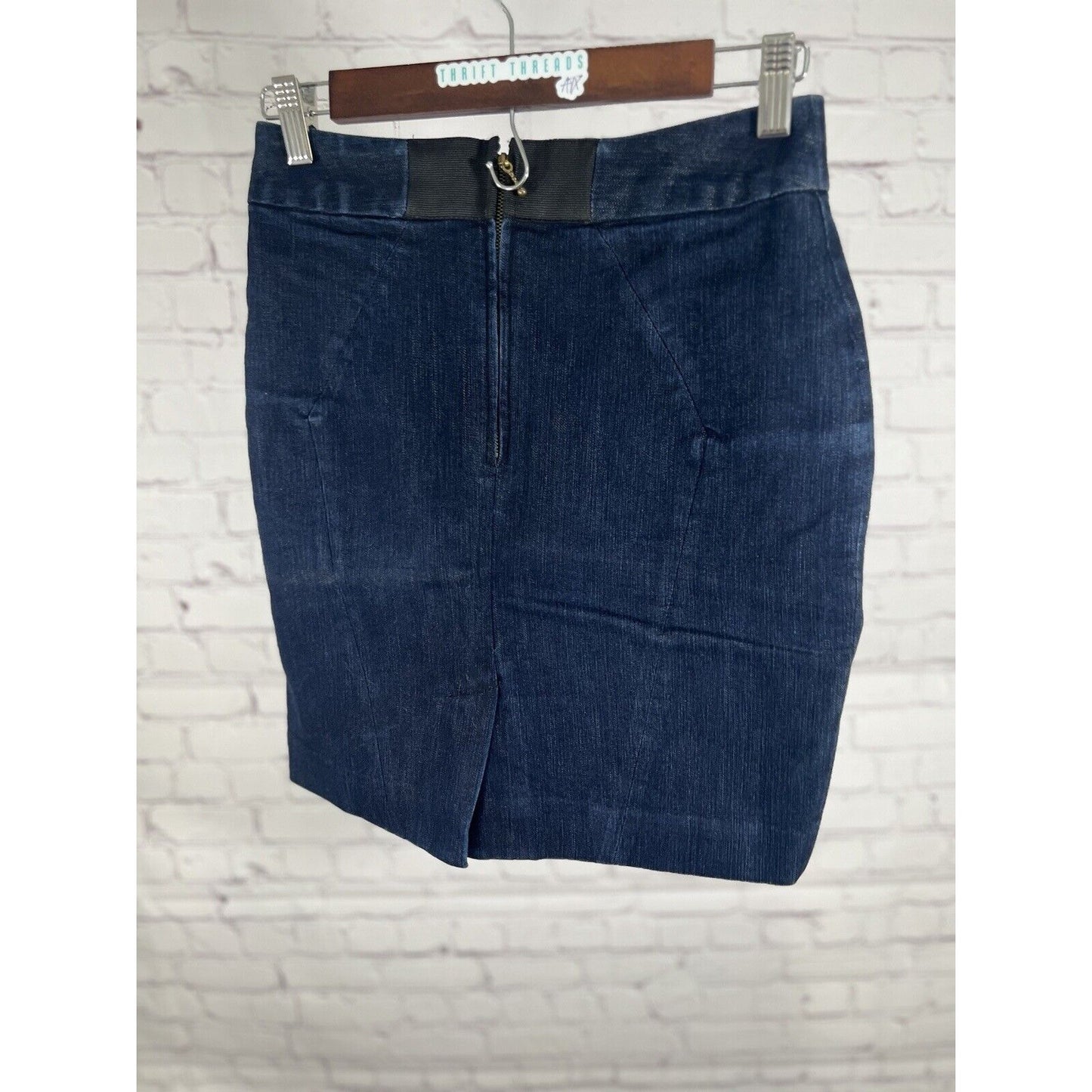 Anthropologie Leifsdottir Mini Blue Denim Pencil Skirt 100% Silk Lining Size 0