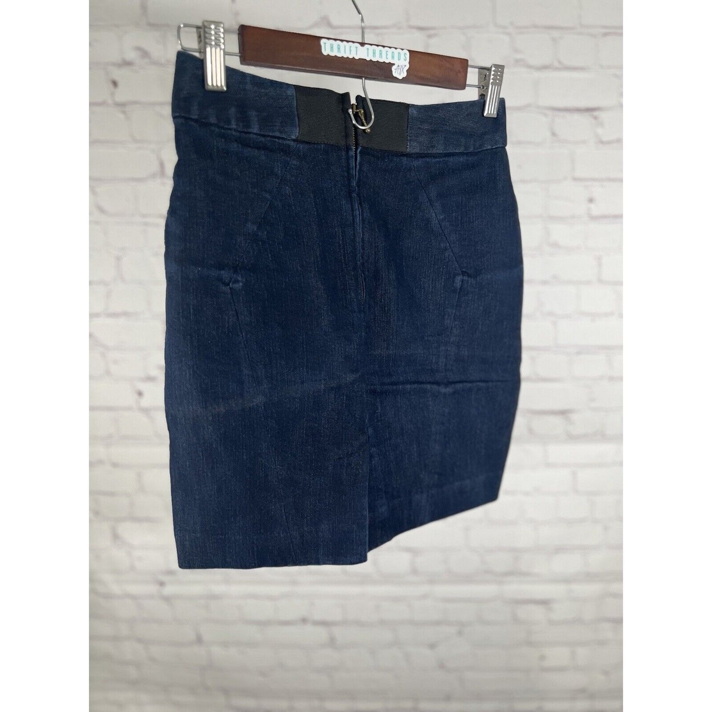 Anthropologie Leifsdottir Mini Blue Denim Pencil Skirt 100% Silk Lining Size 0
