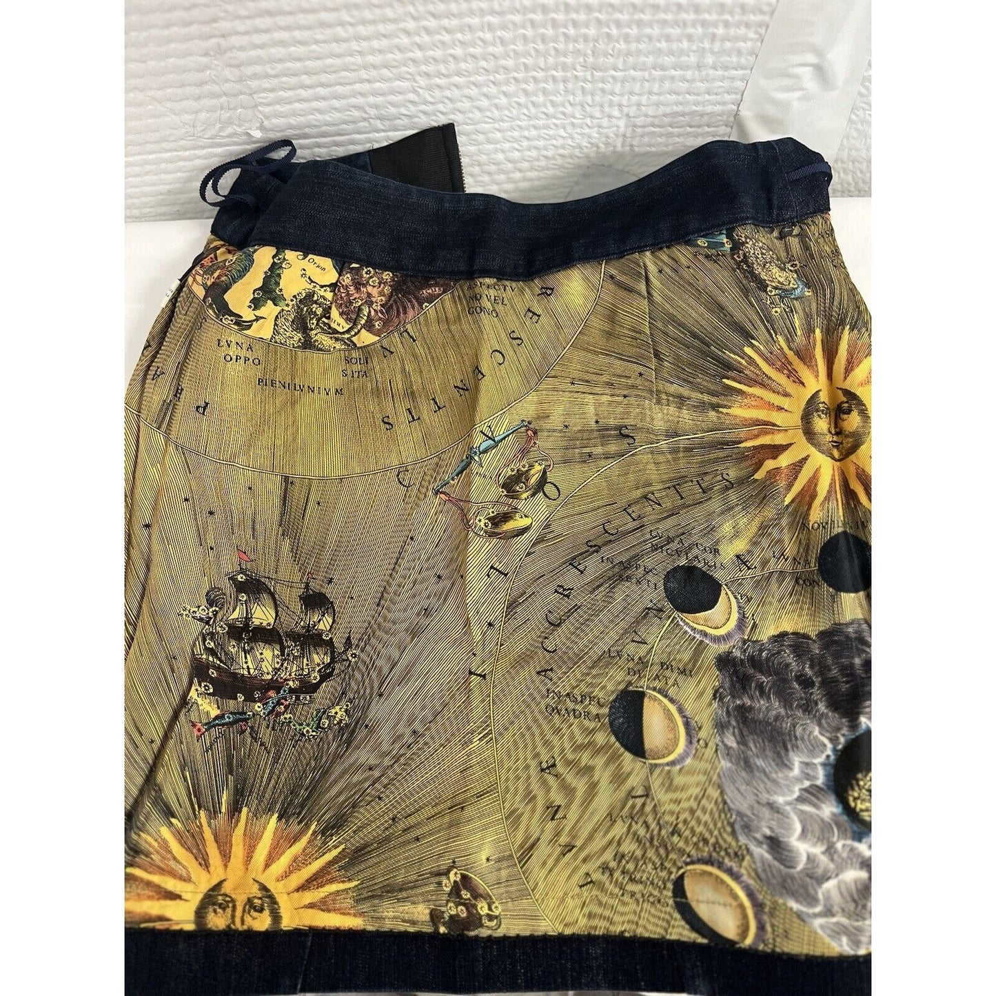 Anthropologie Leifsdottir Mini Blue Denim Pencil Skirt 100% Silk Lining Size 0