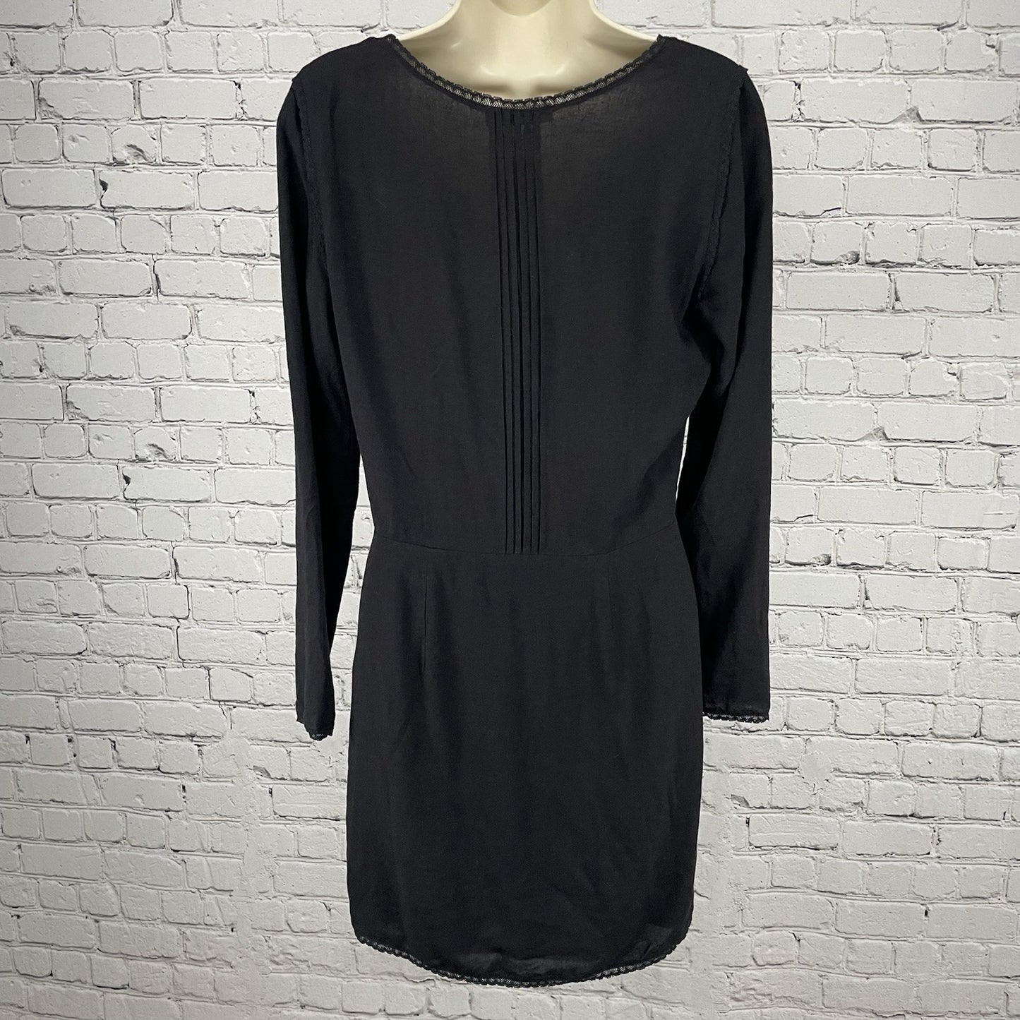 Stevie May Black Lightweight Long Sleeve Tie Front Pleated Zipped Dress Size S