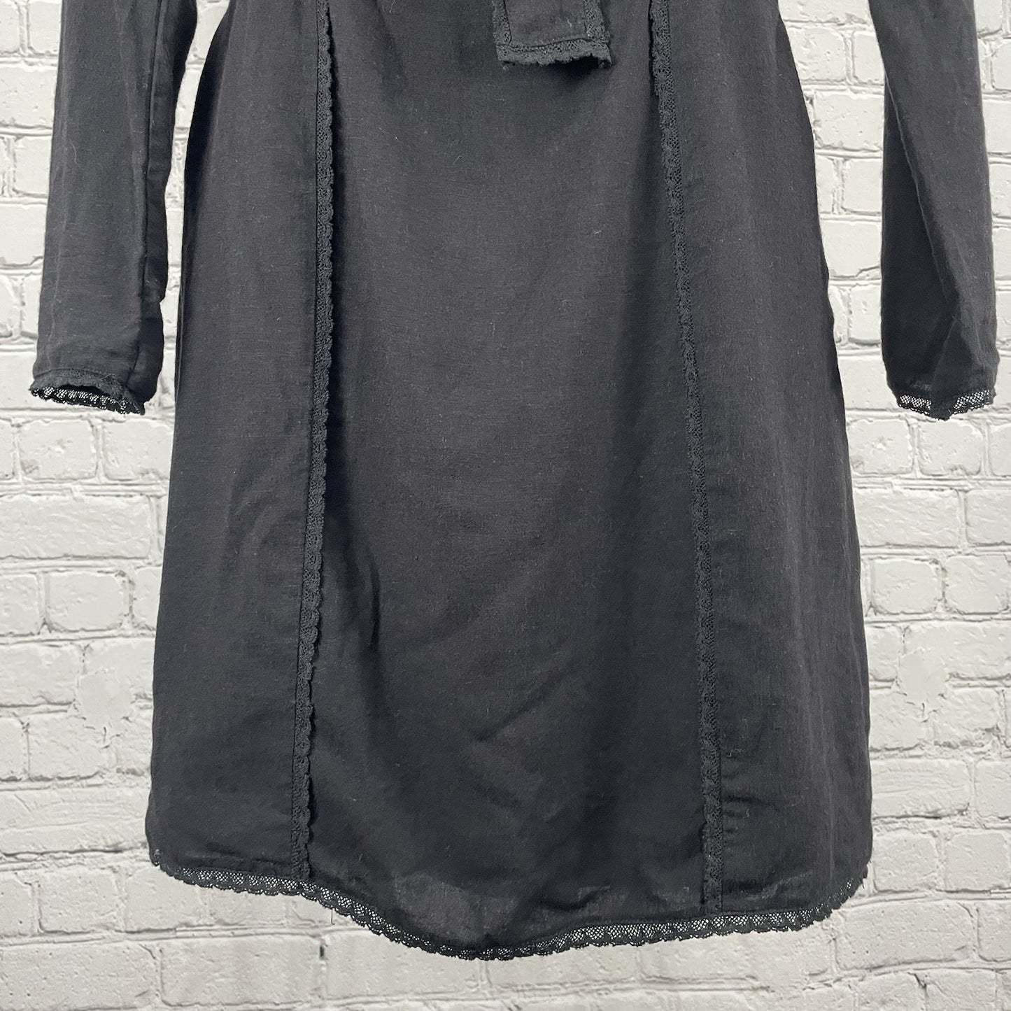 Stevie May Black Lightweight Long Sleeve Tie Front Pleated Zipped Dress Size S