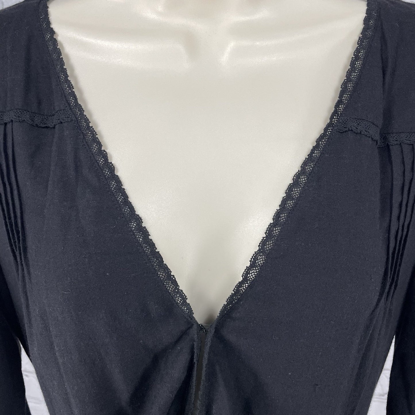 Stevie May Black Lightweight Long Sleeve Tie Front Pleated Zipped Dress Size S