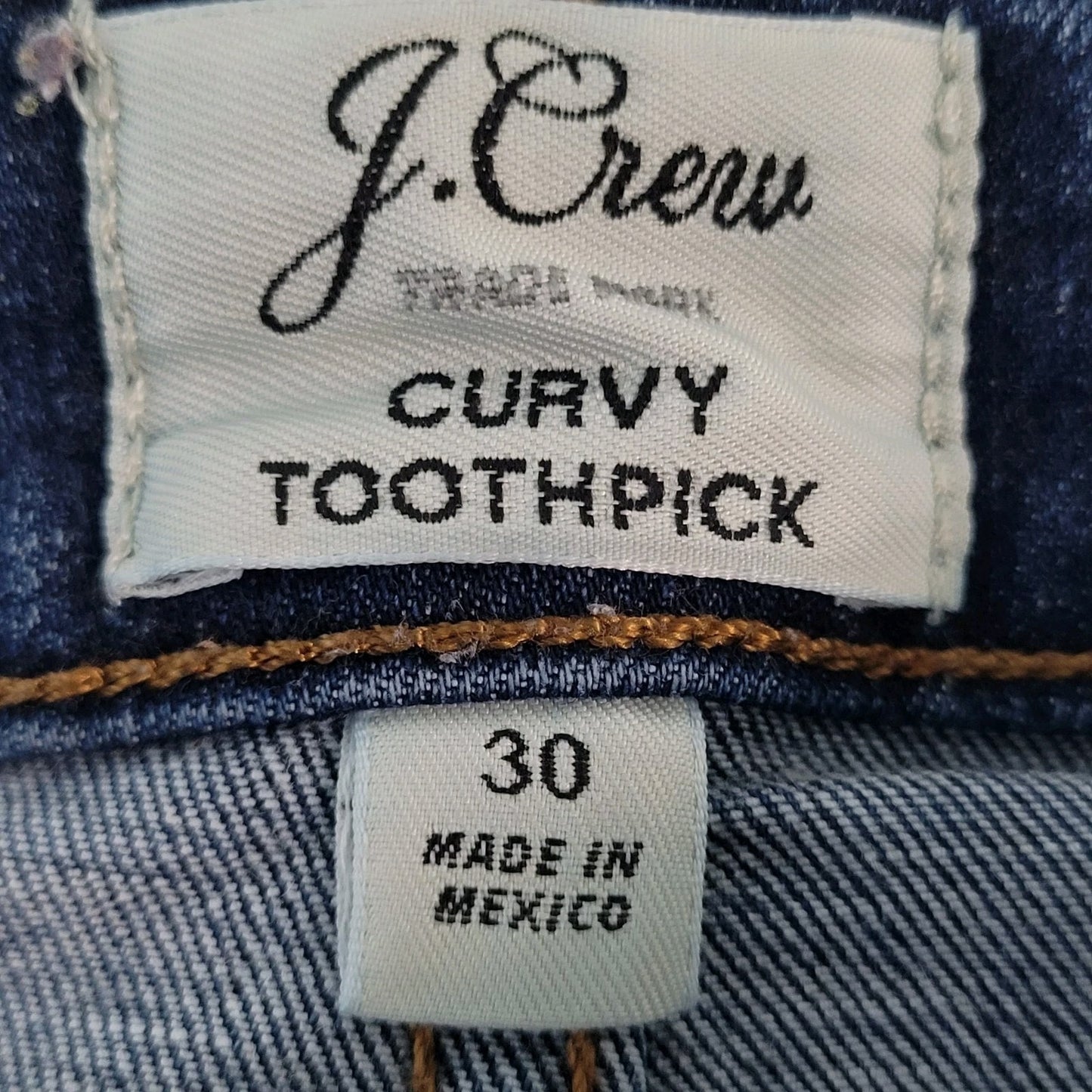 J.CREW Blue Denim Curvy Toothpick High Rise Stretch Jeans Size 30 (30x29)