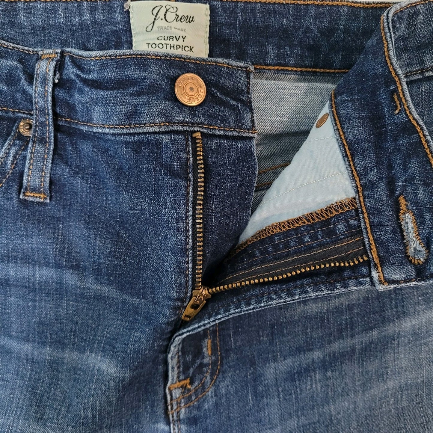 J.CREW Blue Denim Curvy Toothpick High Rise Stretch Jeans Size 30 (30x29)
