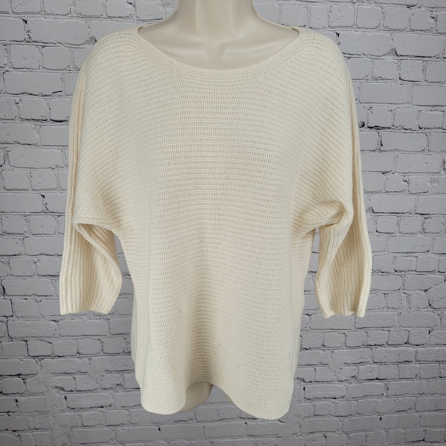 Ann Taylor Ivory Wool Cashmere Blend Knit 3/4 Sleeve Sweater Size Medium M
