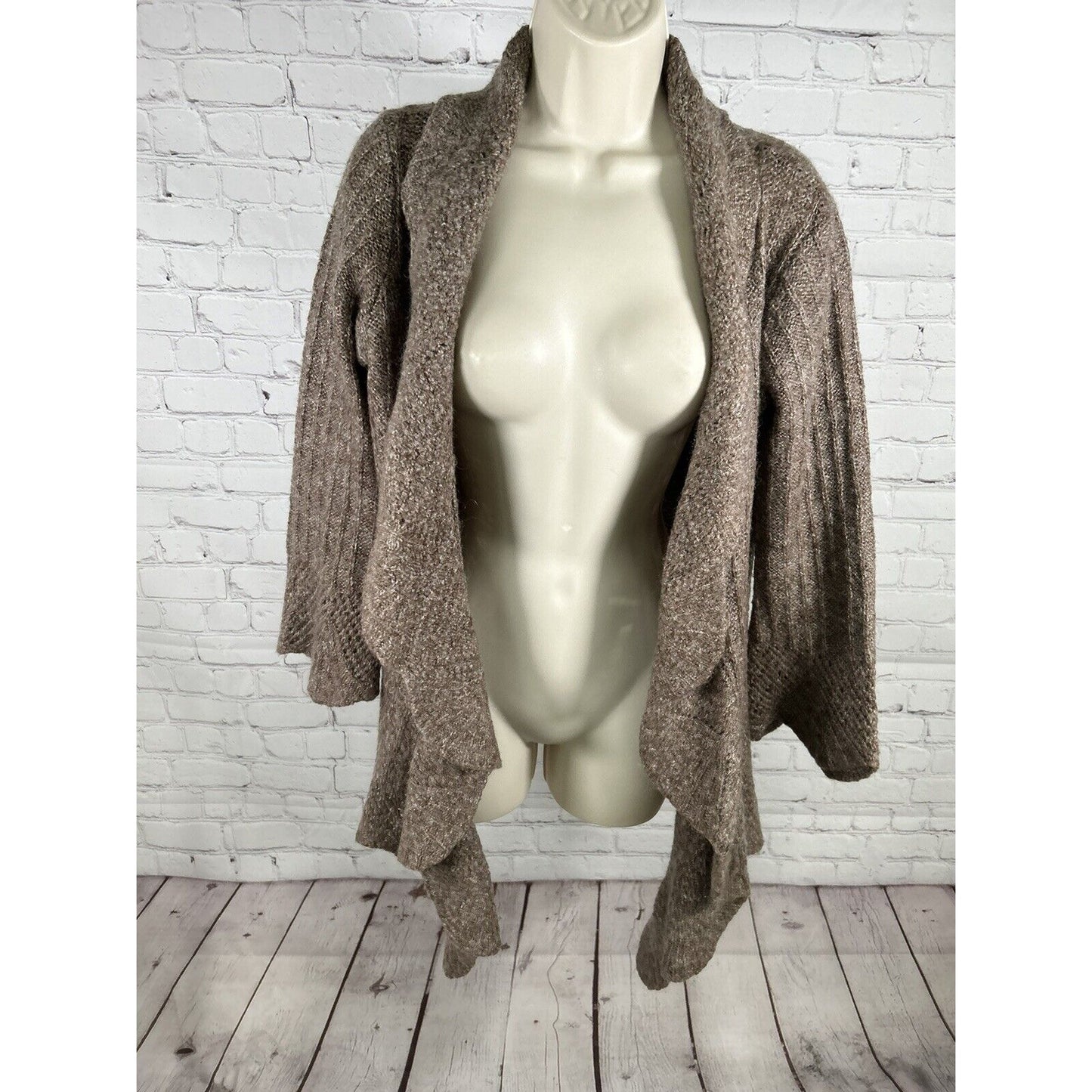 Sarah Spencer Brown Wool Blend Open Front Bell Sleeve Knit Sweater Cardigan XL
