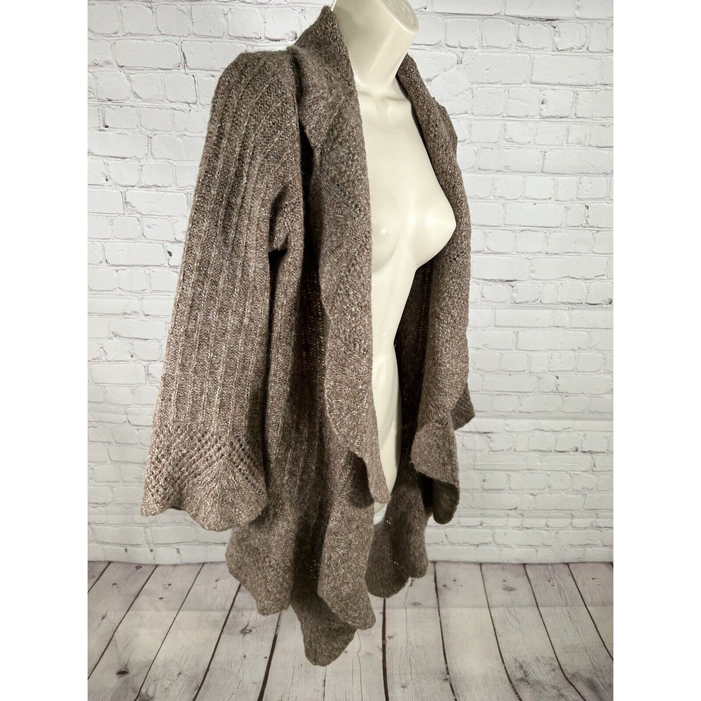 Sarah Spencer Brown Wool Blend Open Front Bell Sleeve Knit Sweater Cardigan XL