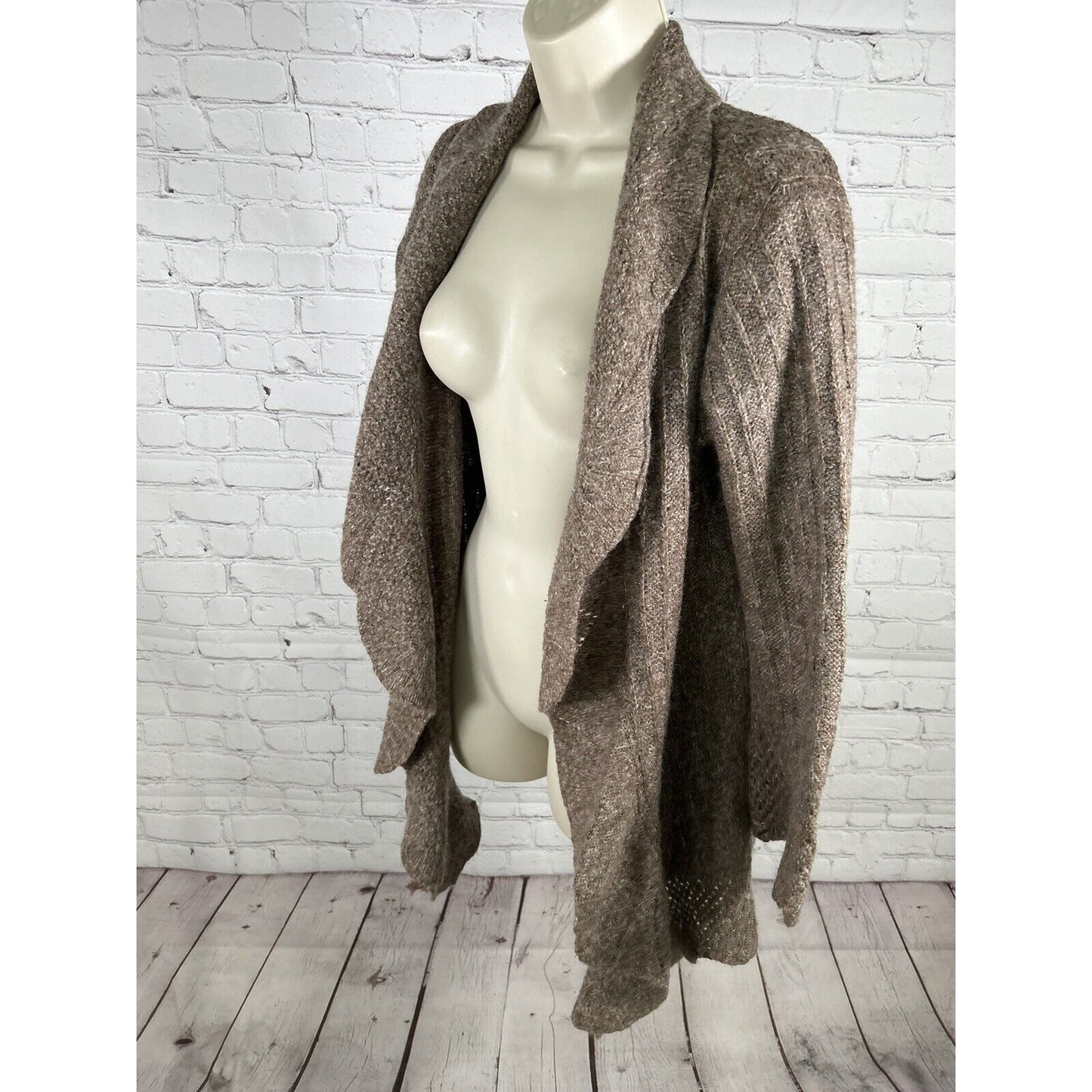 Sarah Spencer Brown Wool Blend Open Front Bell Sleeve Knit Sweater Cardigan XL
