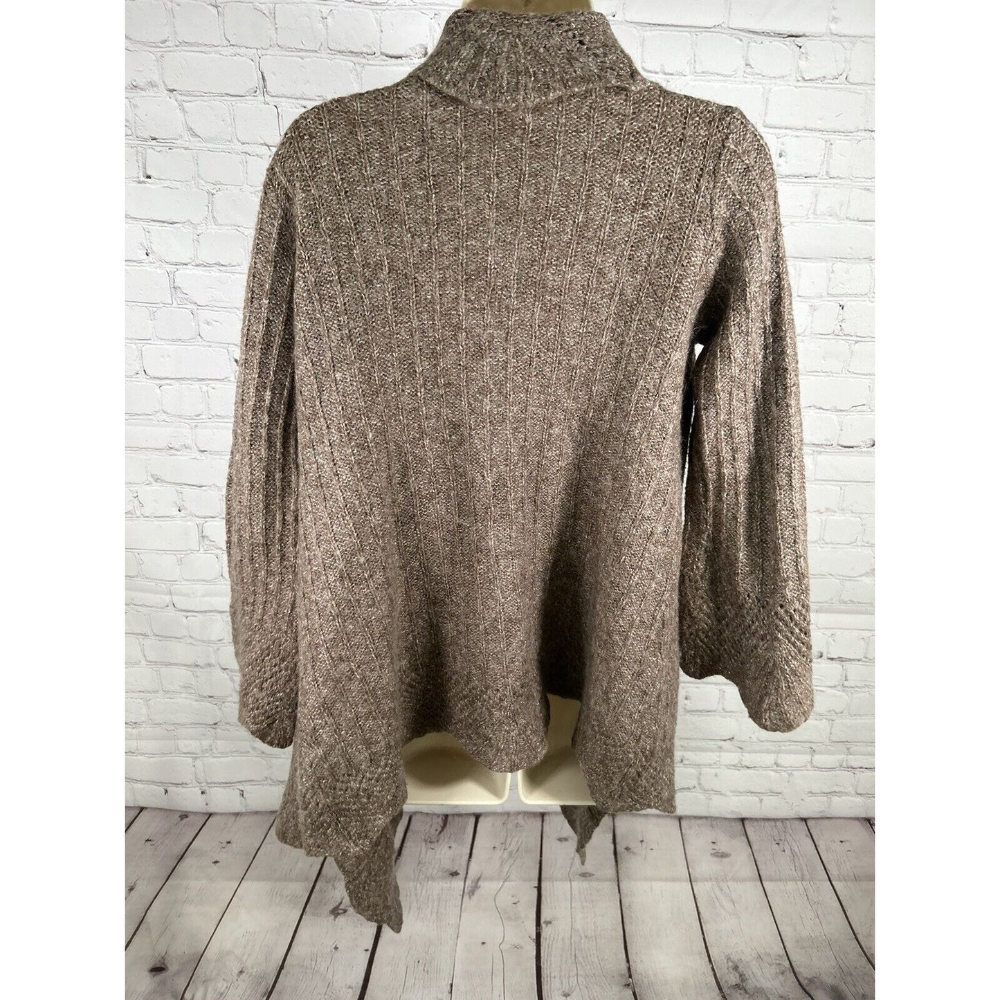 Sarah Spencer Brown Wool Blend Open Front Bell Sleeve Knit Sweater Cardigan XL