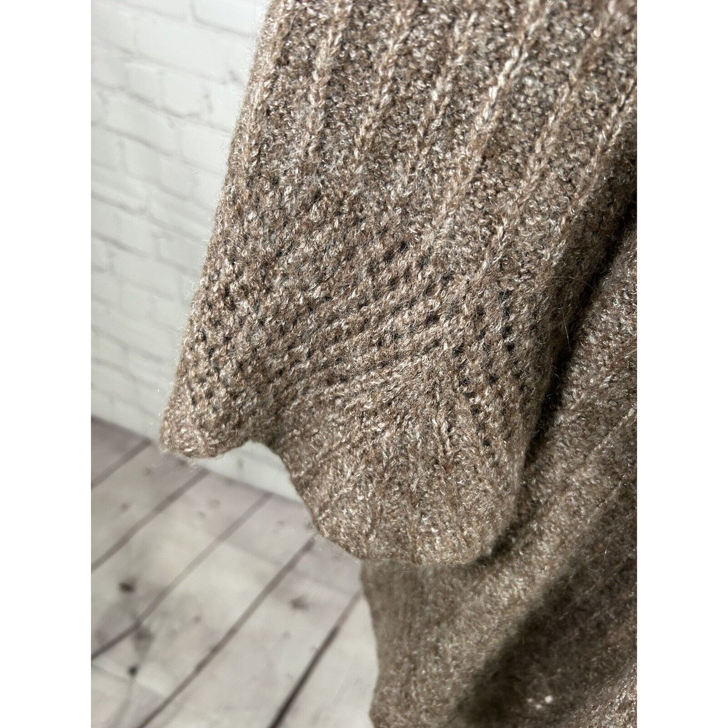 Sarah Spencer Brown Wool Blend Open Front Bell Sleeve Knit Sweater Cardigan XL