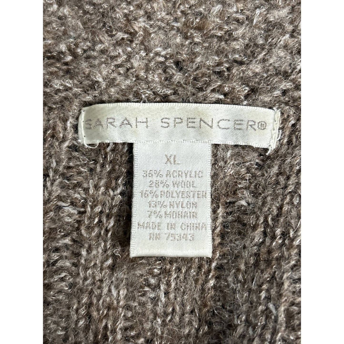 Sarah Spencer Brown Wool Blend Open Front Bell Sleeve Knit Sweater Cardigan XL
