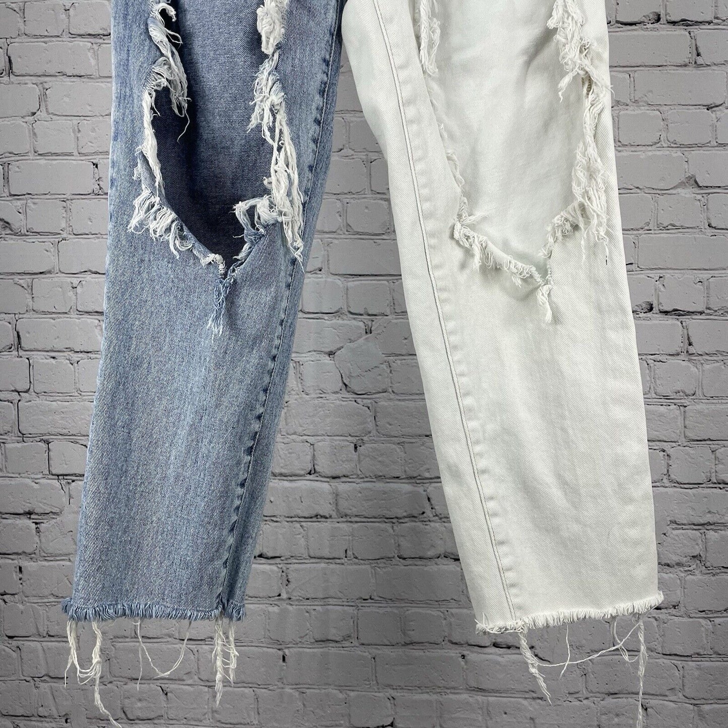 Pacsun Distressed High Rise Straight Leg Cut Off Denim Jeans Size 25 (25x25)