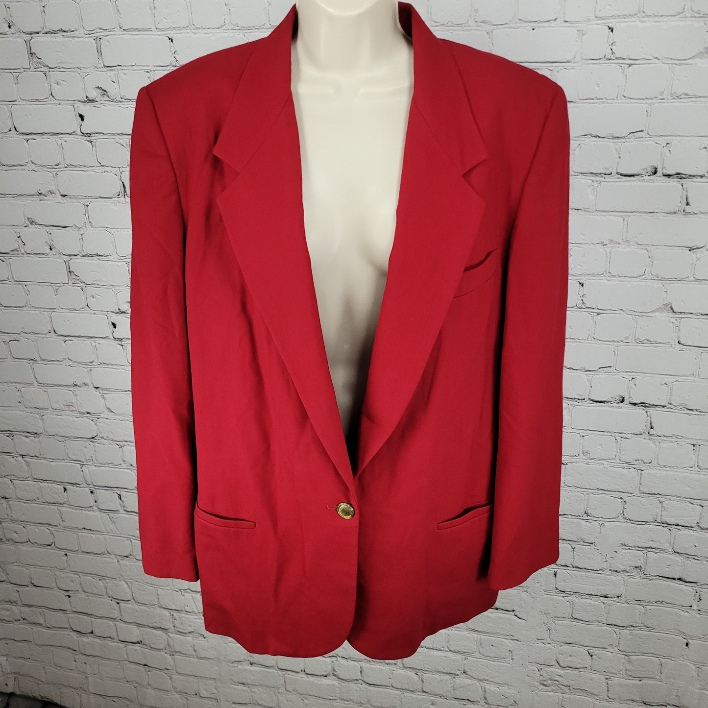 VTG Talbots Red 100% Worsted Wool Gold Button Blazer Jacket USA Made Size 16