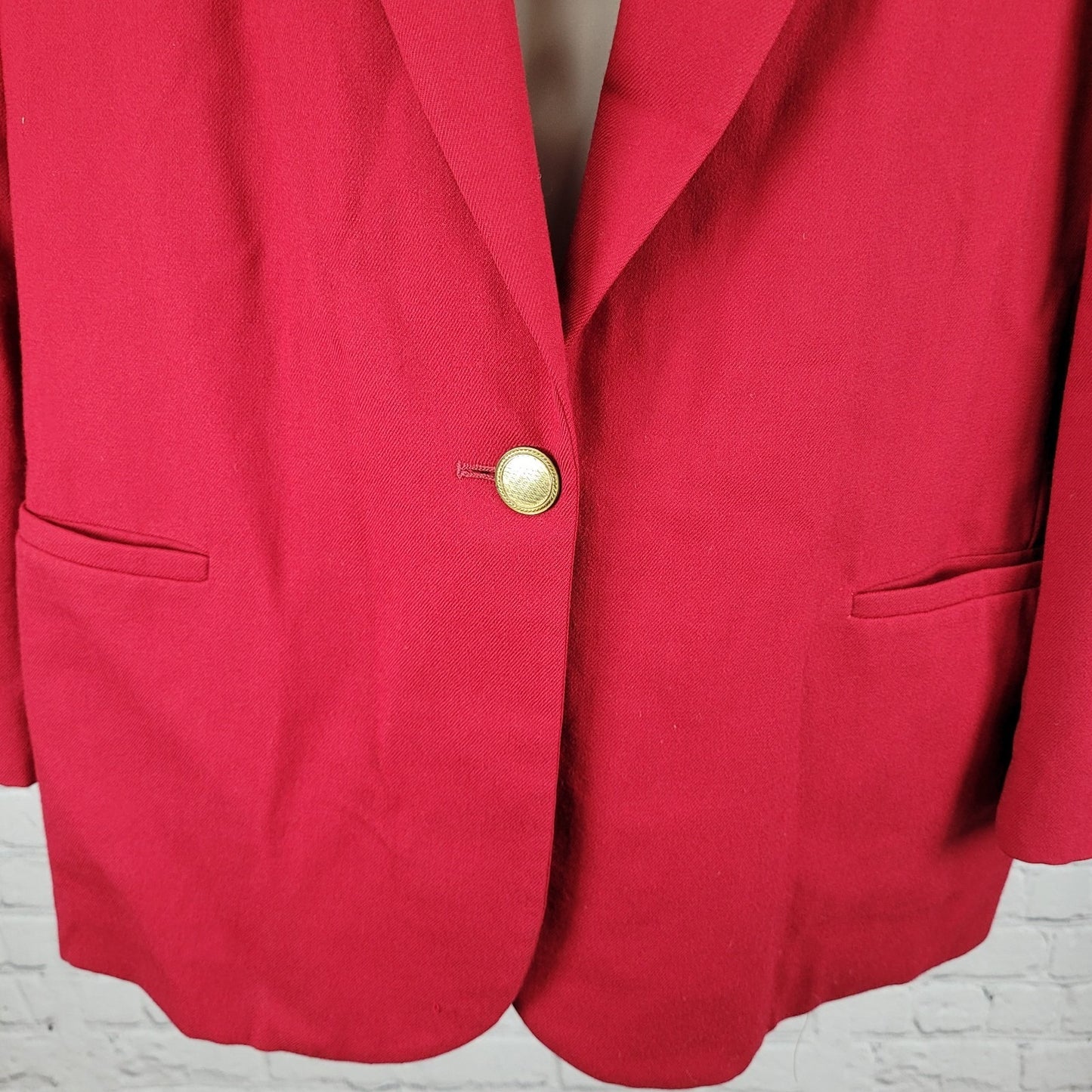 VTG Talbots Red 100% Worsted Wool Gold Button Blazer Jacket USA Made Size 16