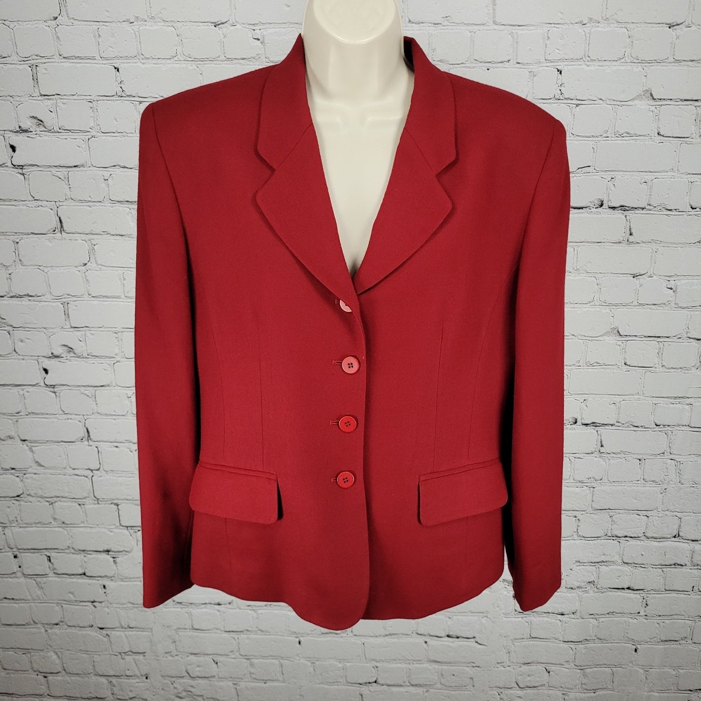 Jones New York Red 100% Worsted Wool Buttoned Suit Jacket USA Made Size 12