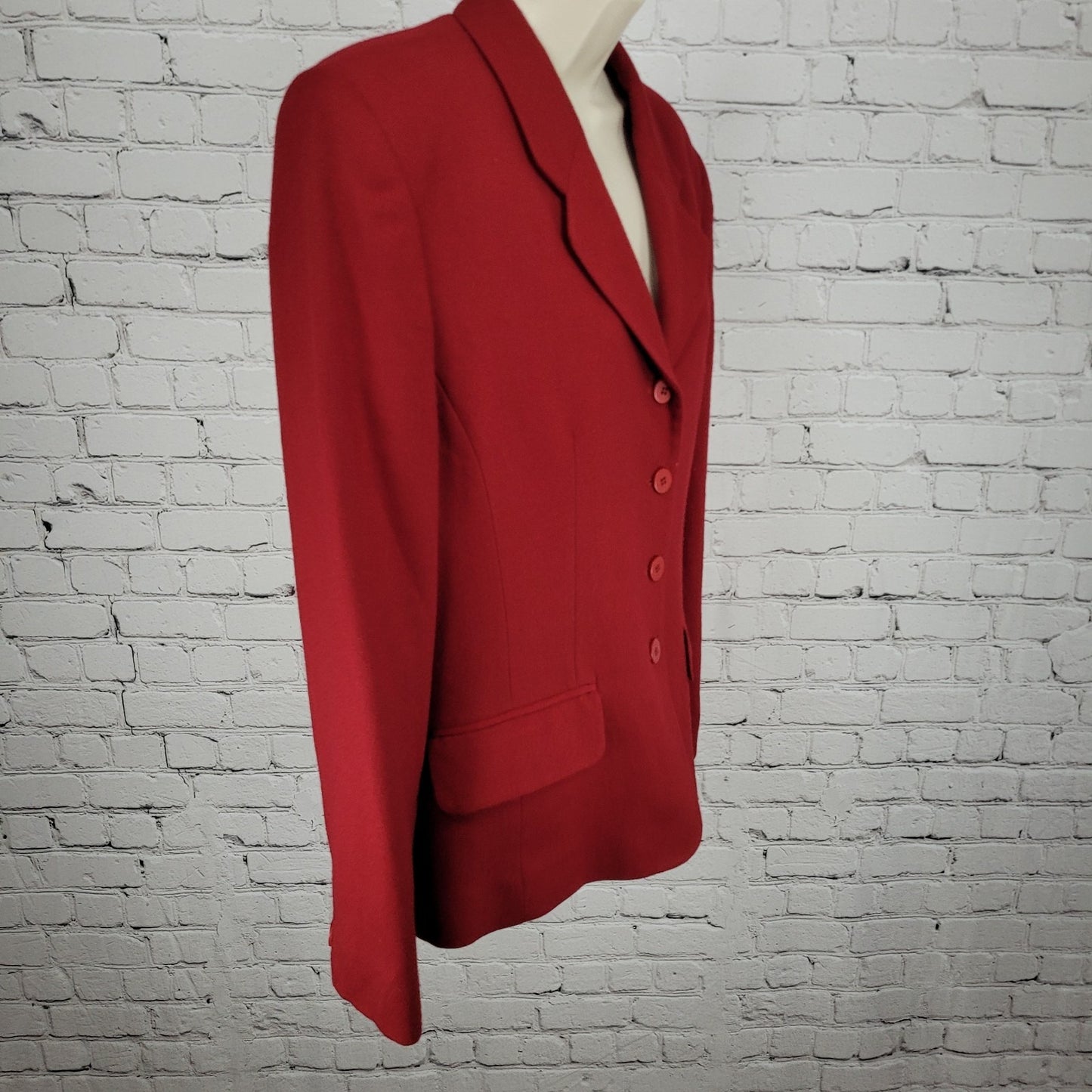 Jones New York Red 100% Worsted Wool Buttoned Suit Jacket USA Made Size 12