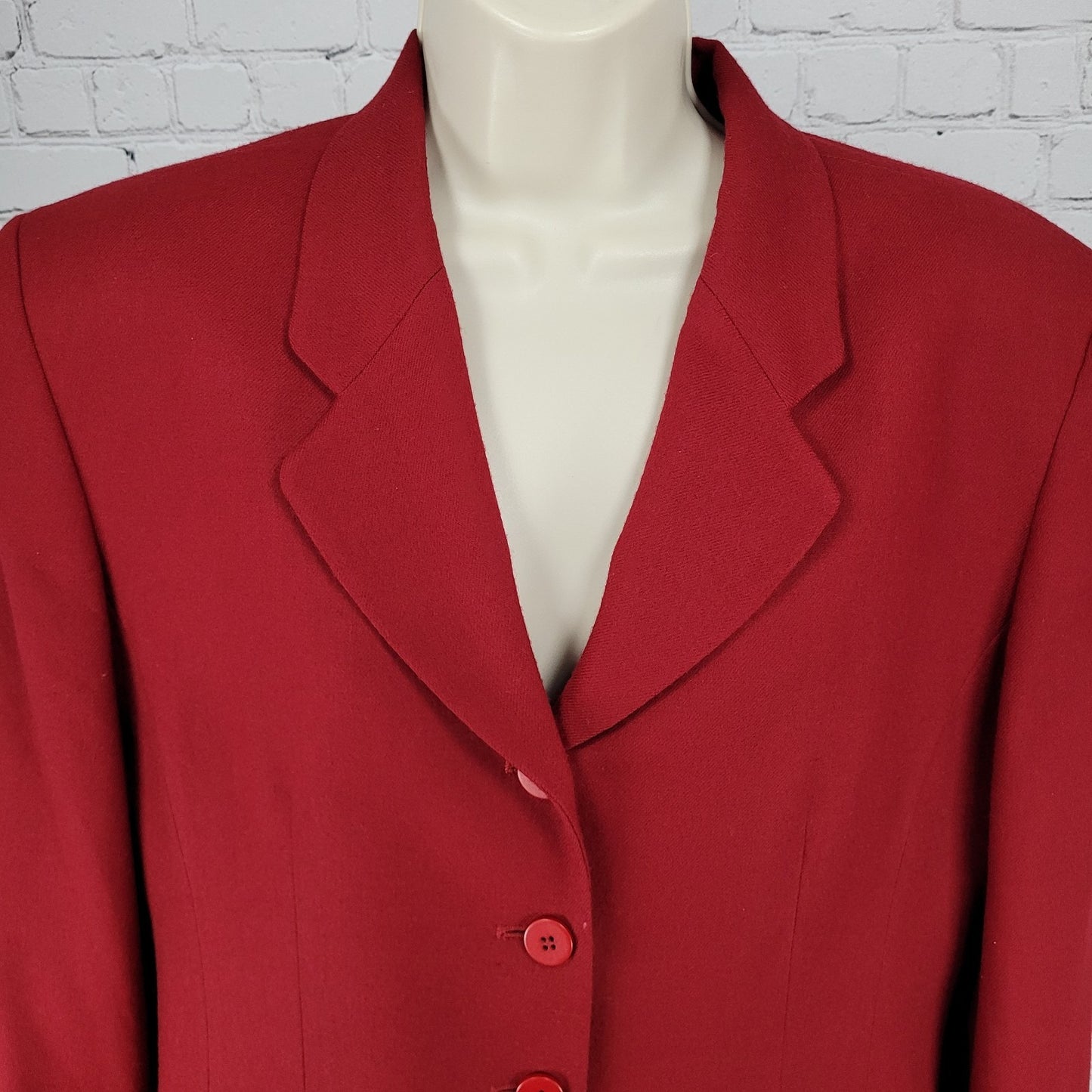 Jones New York Red 100% Worsted Wool Buttoned Suit Jacket USA Made Size 12