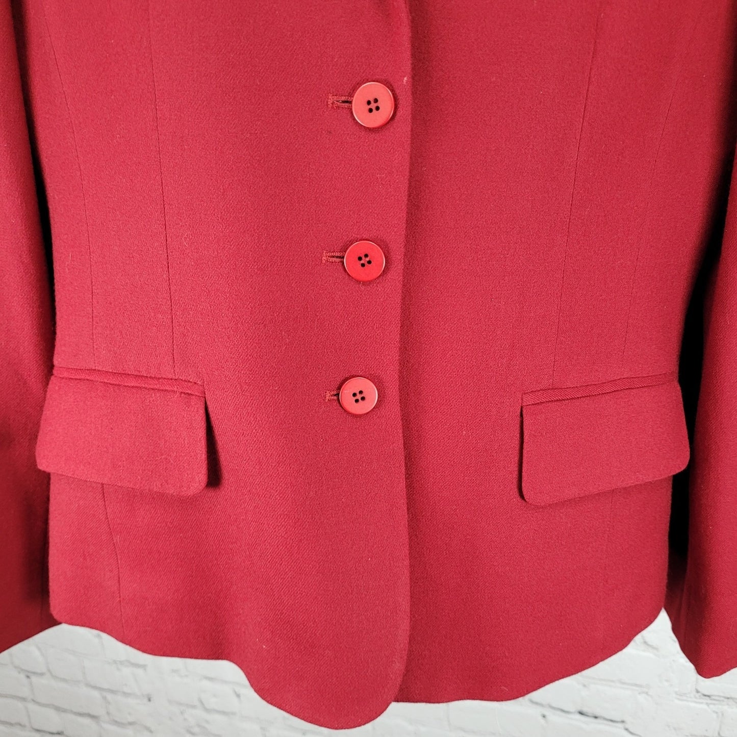 Jones New York Red 100% Worsted Wool Buttoned Suit Jacket USA Made Size 12